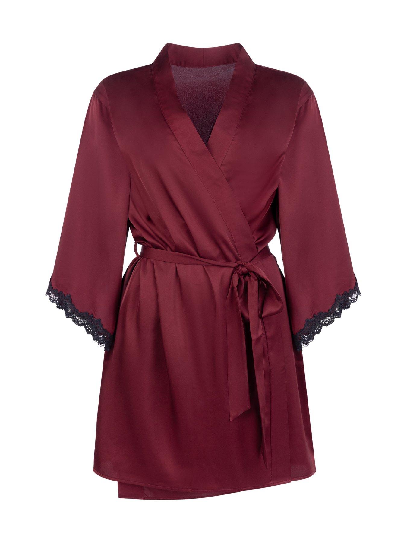 Image 5 of 5 of DORINA Womens Valentina Satin-Look Lace Trim Dressing Gown - Red