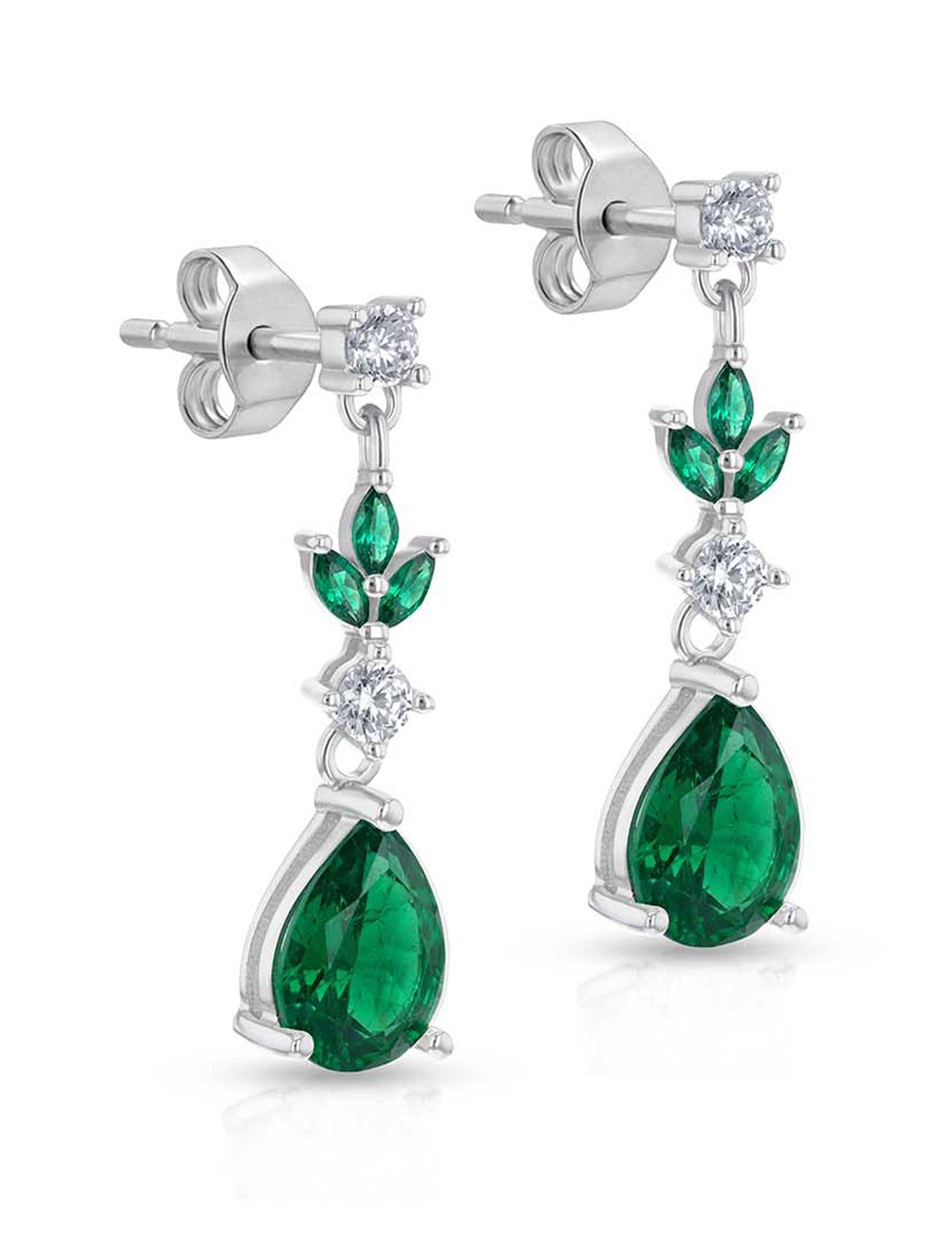 Image 1 of 6 of The Love Collection Sterling Silver Green Cubic Zirconia Drop Earrings
