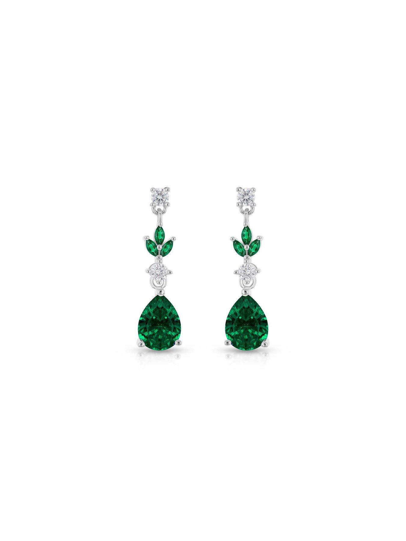 Image 2 of 6 of The Love Collection Sterling Silver Green Cubic Zirconia Drop Earrings