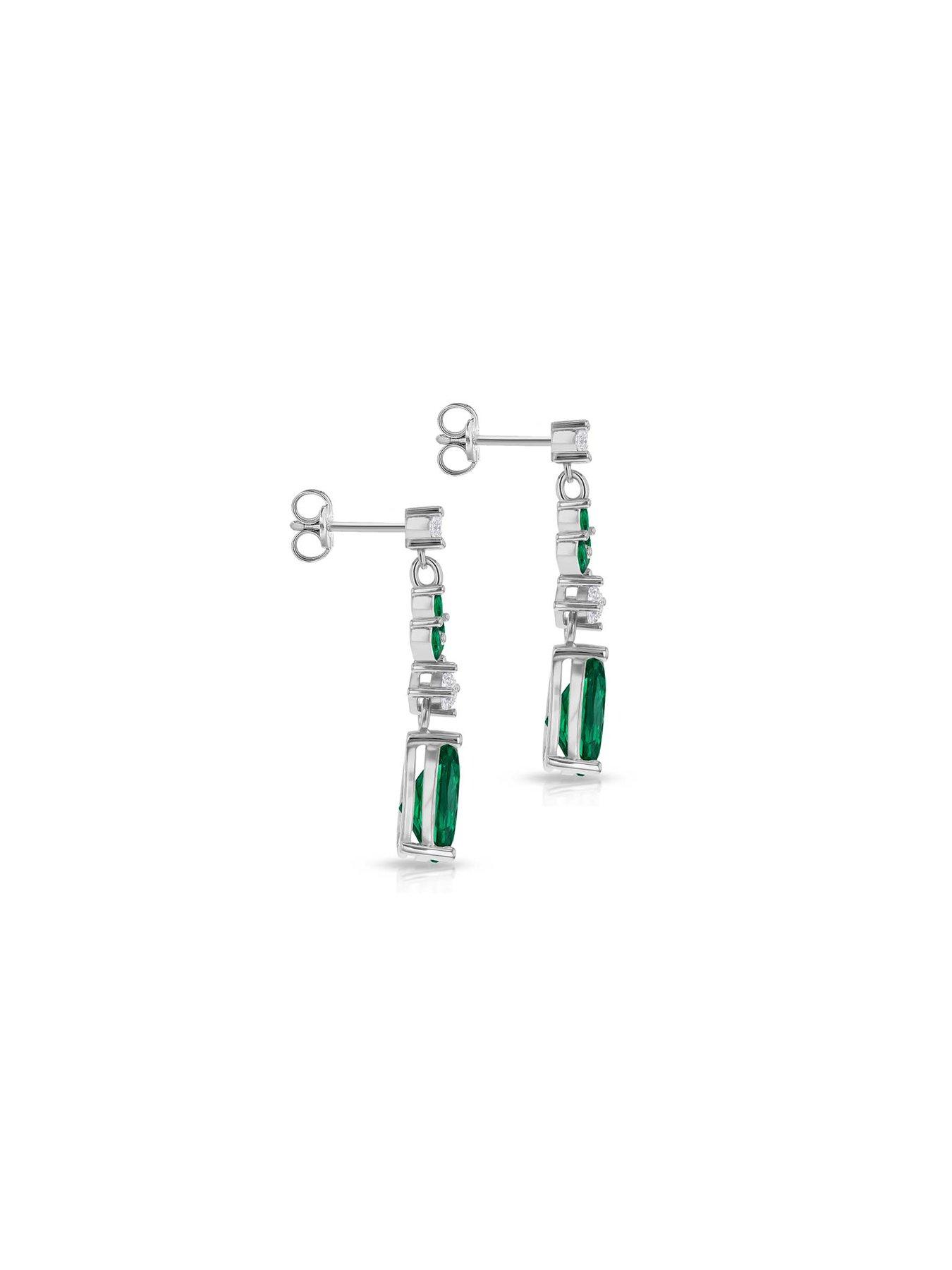 Image 3 of 6 of The Love Collection Sterling Silver Green Cubic Zirconia Drop Earrings