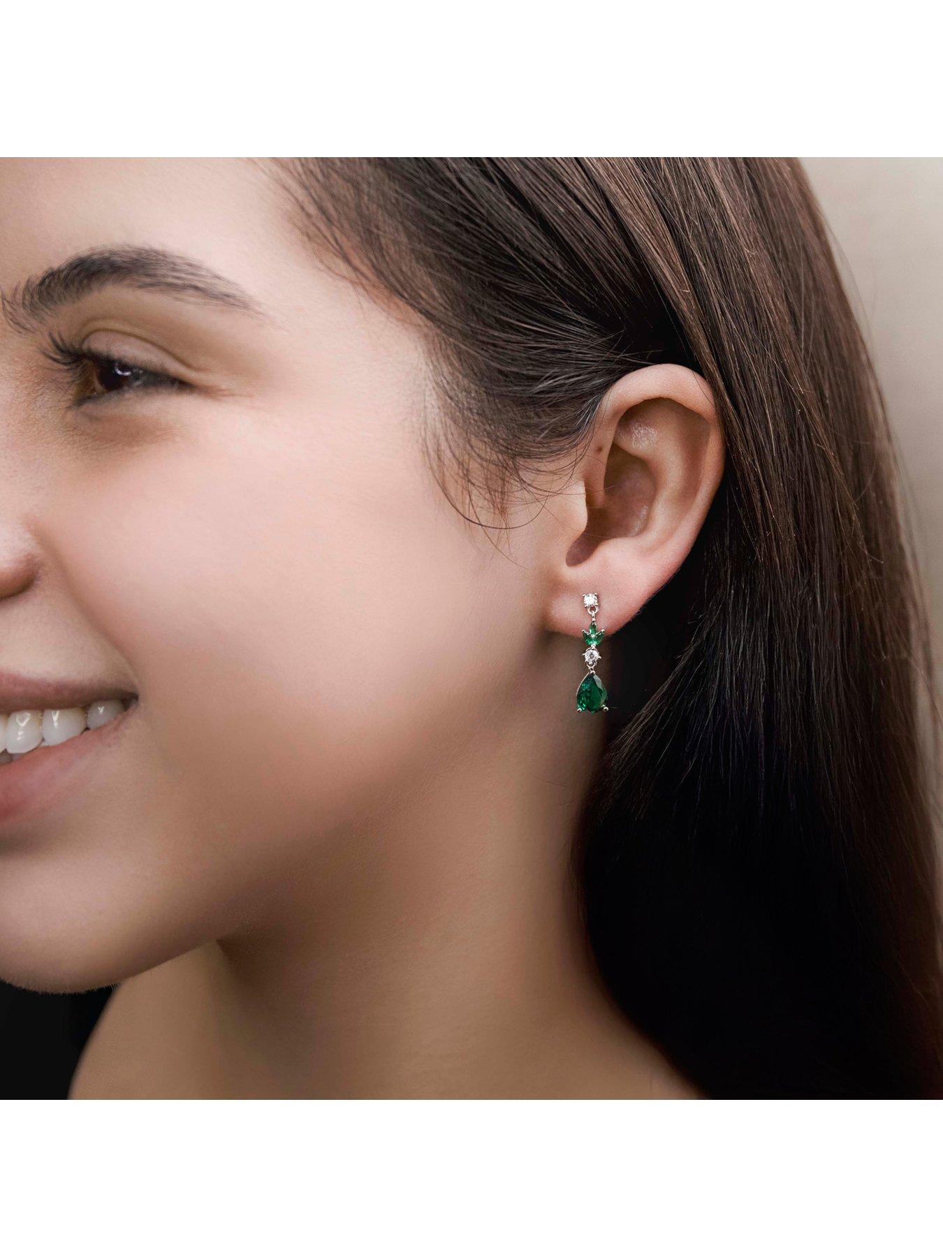 Image 4 of 6 of The Love Collection Sterling Silver Green Cubic Zirconia Drop Earrings