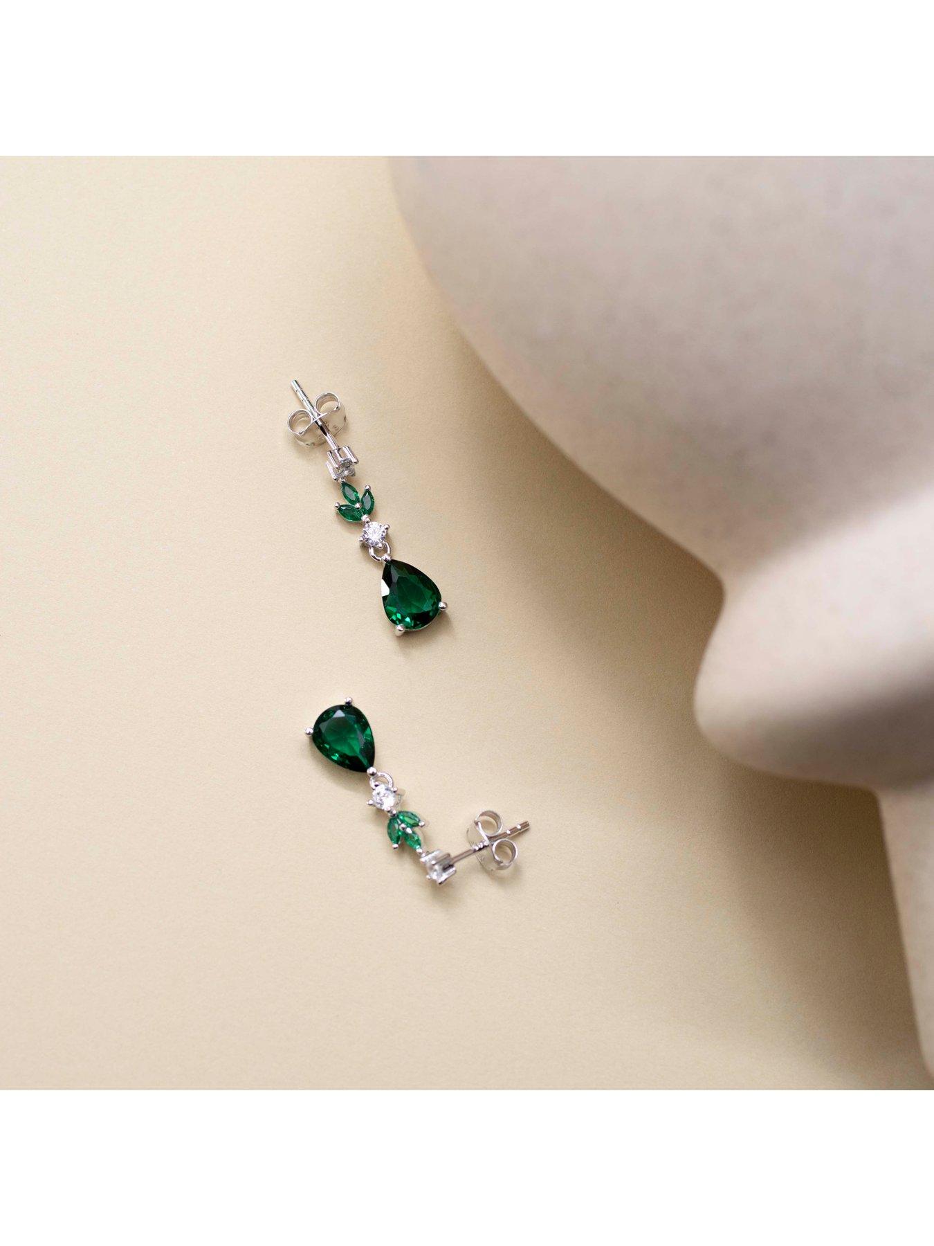 Image 5 of 6 of The Love Collection Sterling Silver Green Cubic Zirconia Drop Earrings
