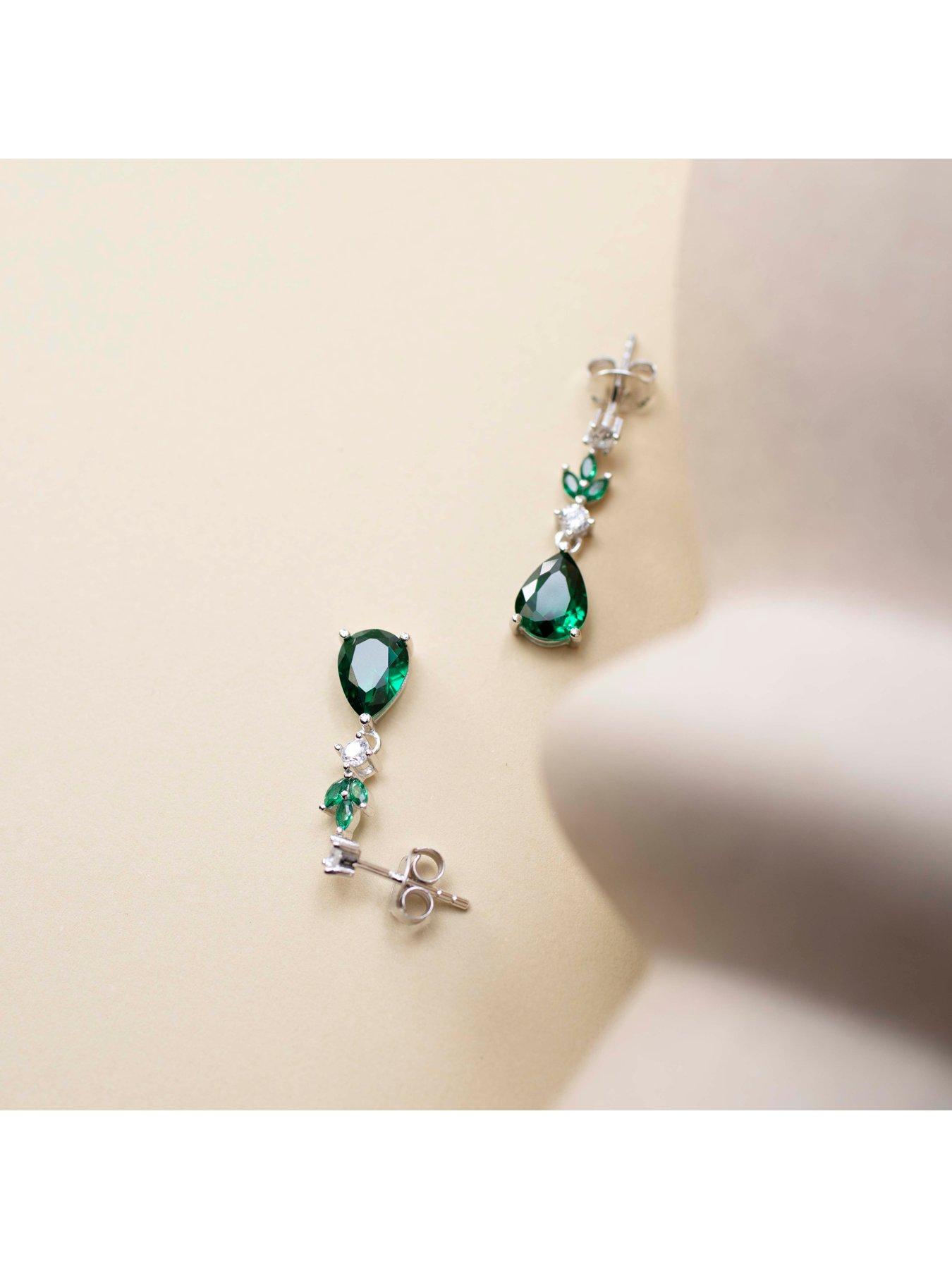 Image 6 of 6 of The Love Collection Sterling Silver Green Cubic Zirconia Drop Earrings