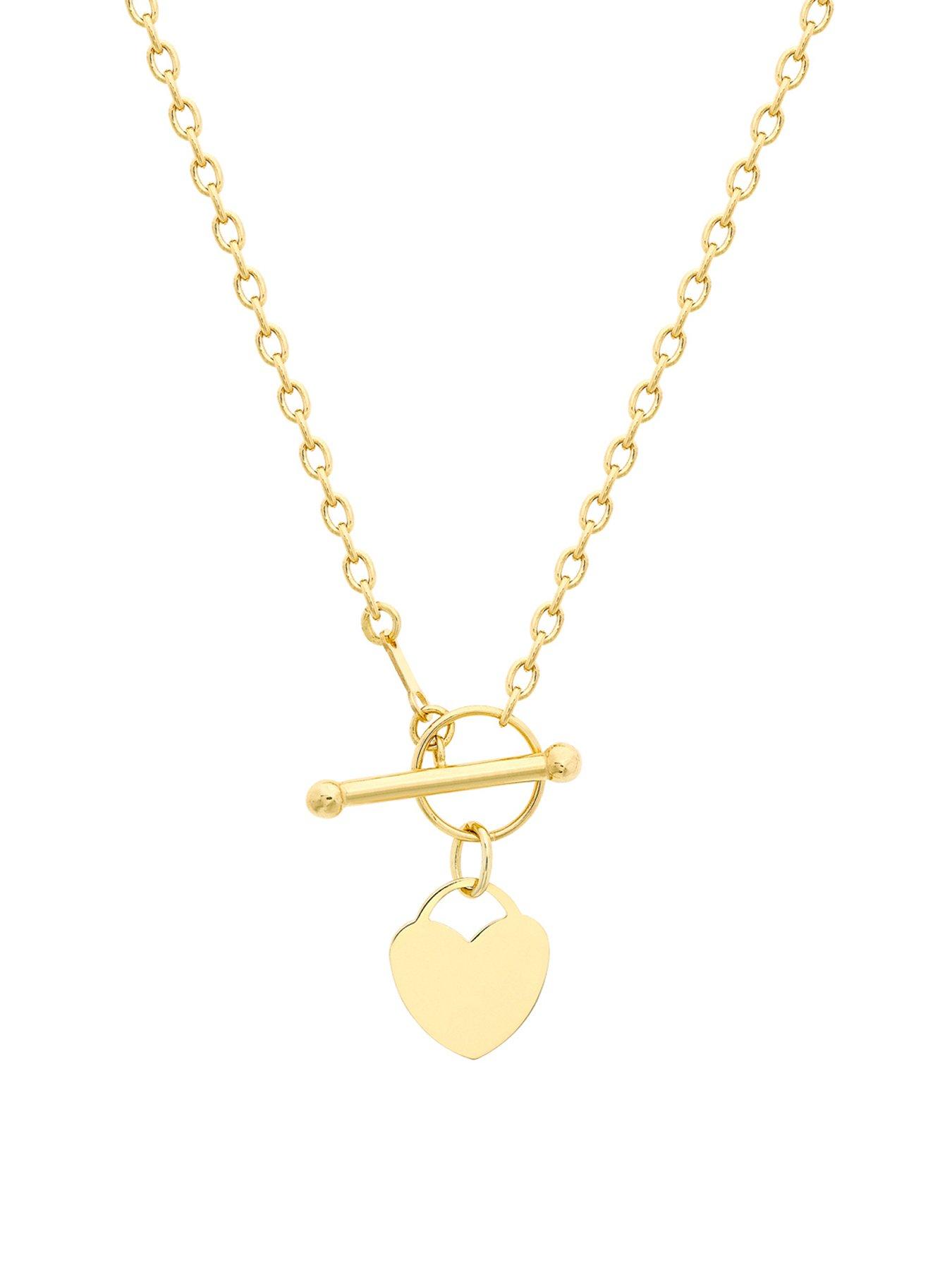 Love GOLD 9ct Yellow Gold 12mm x 13mm Heart Charm T-Bar Necklace 41cm/16'