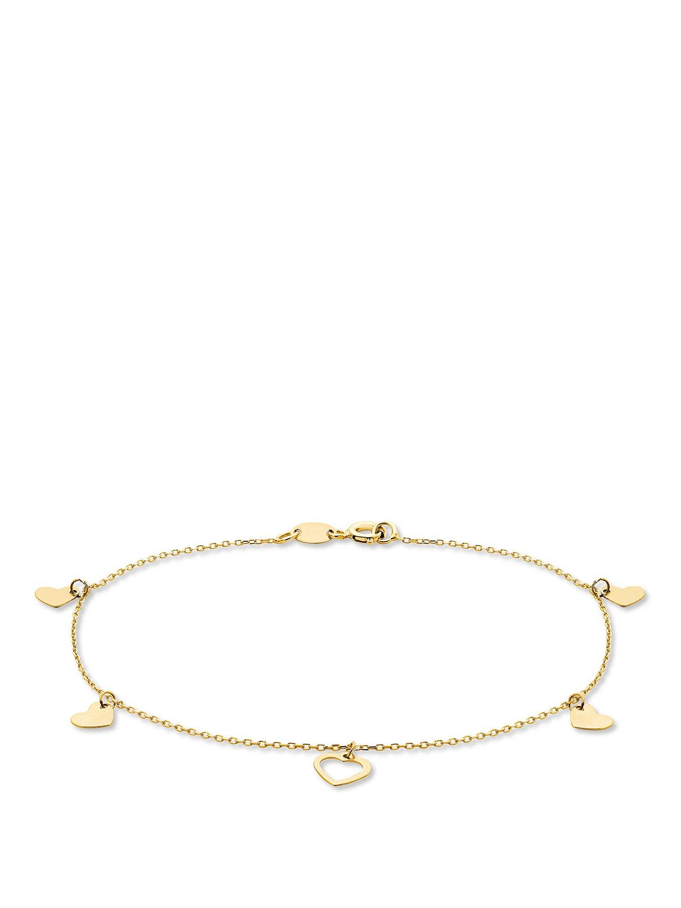 Love GOLD 9ct Yellow Gold 5.5mm x 4.5mm Dangly Hearts Bracelet 19cm/7.5'
