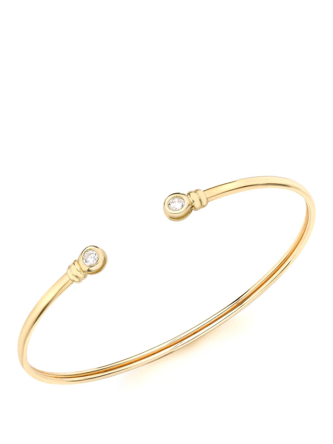 Love GOLD 9ct Yellow Gold CZ 2mm Torque Bangle