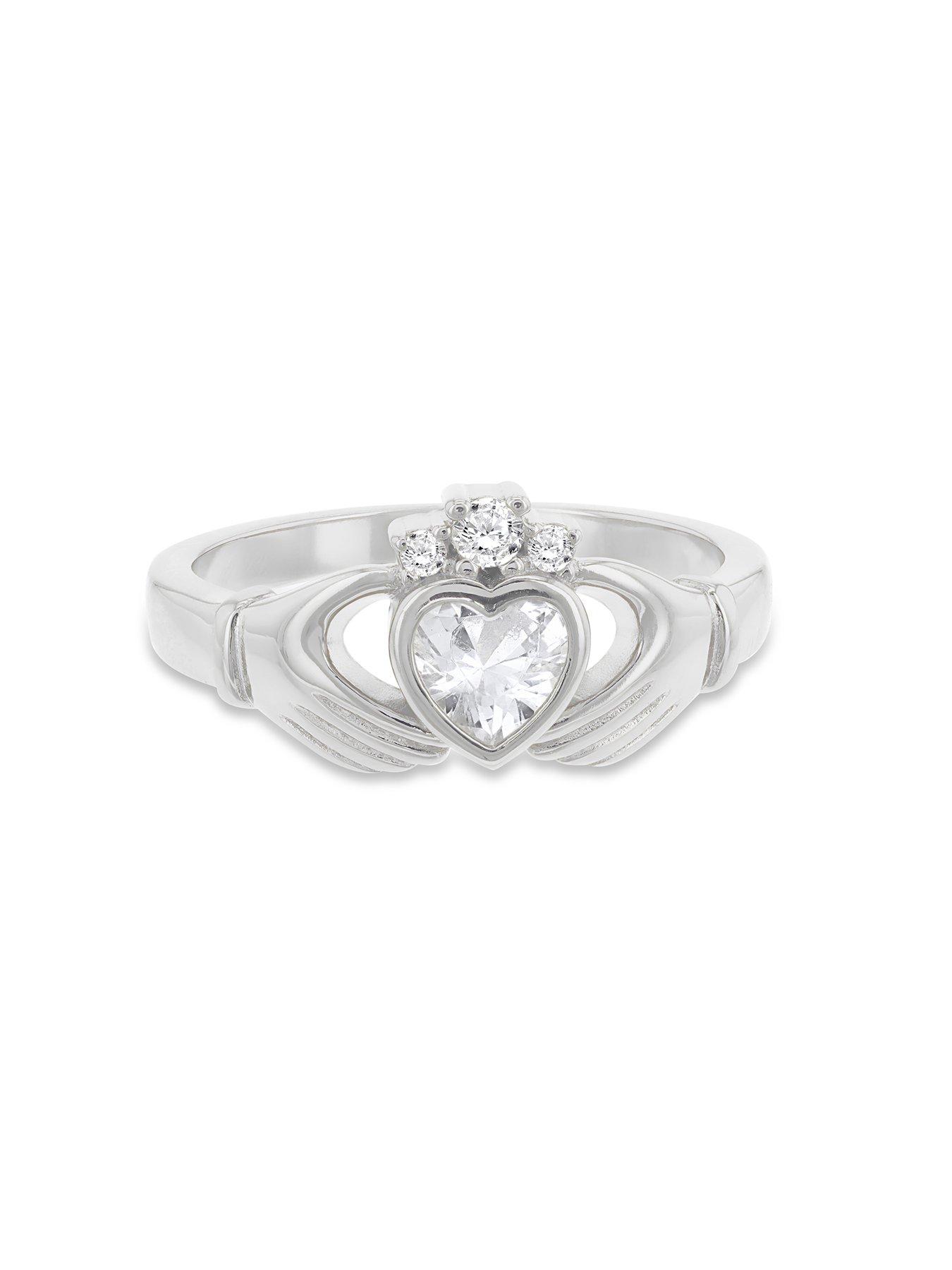 Image 2 of 6 of The Love Collection Sterling Silver 5mm Heart Cubic Zirconia Claddagh Ring