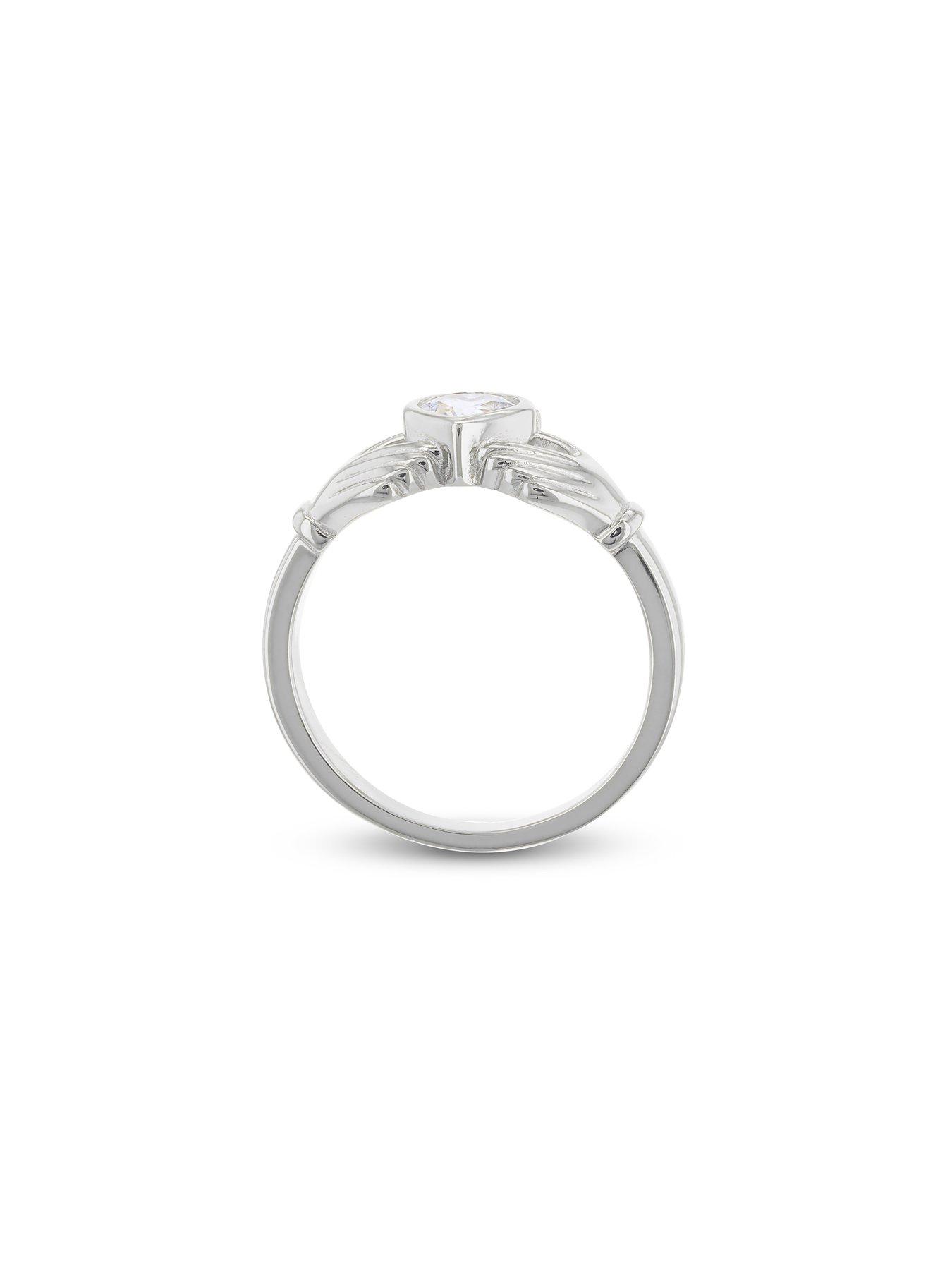 Image 3 of 6 of The Love Collection Sterling Silver 5mm Heart Cubic Zirconia Claddagh Ring