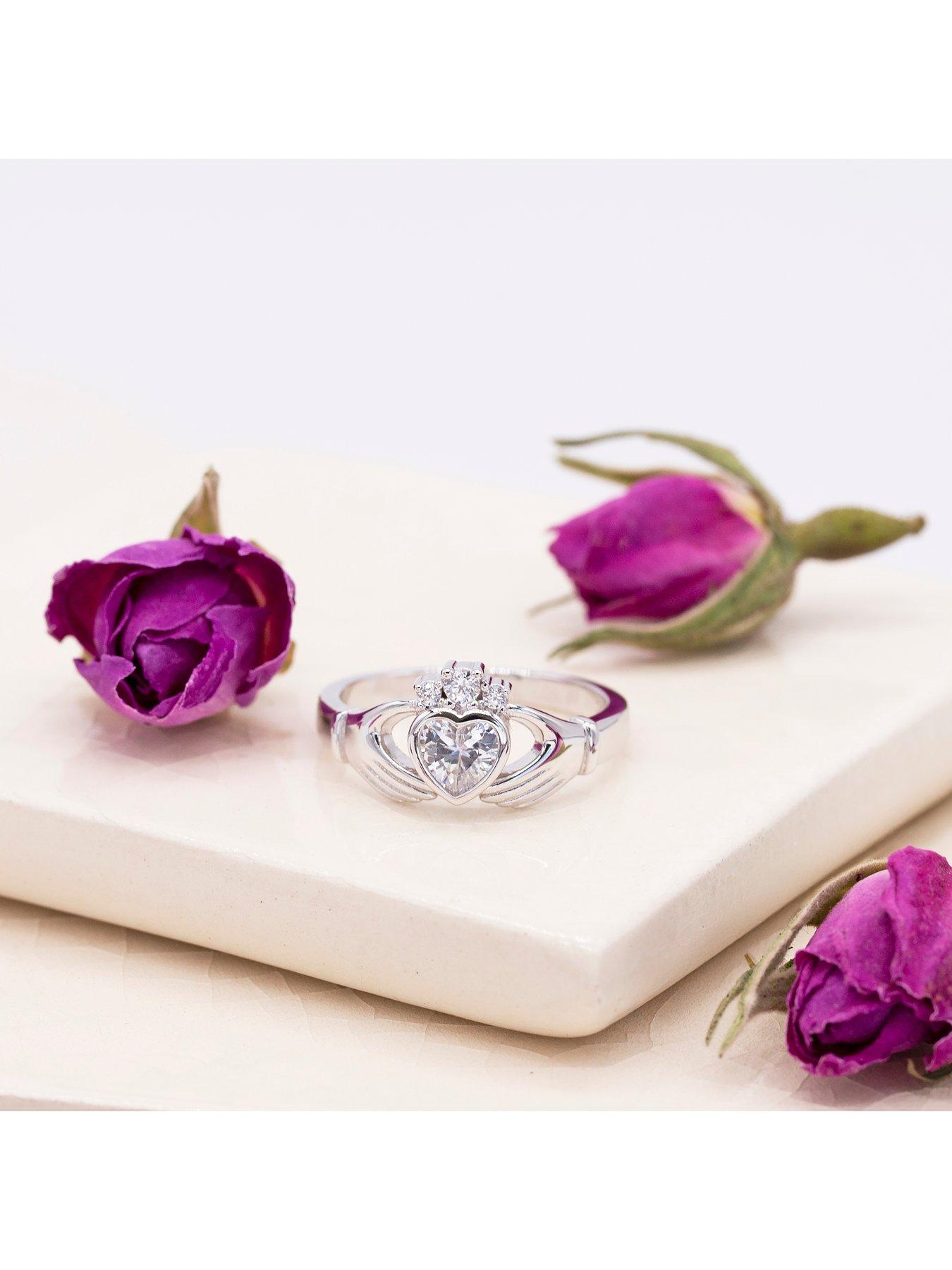 Image 5 of 6 of The Love Collection Sterling Silver 5mm Heart Cubic Zirconia Claddagh Ring