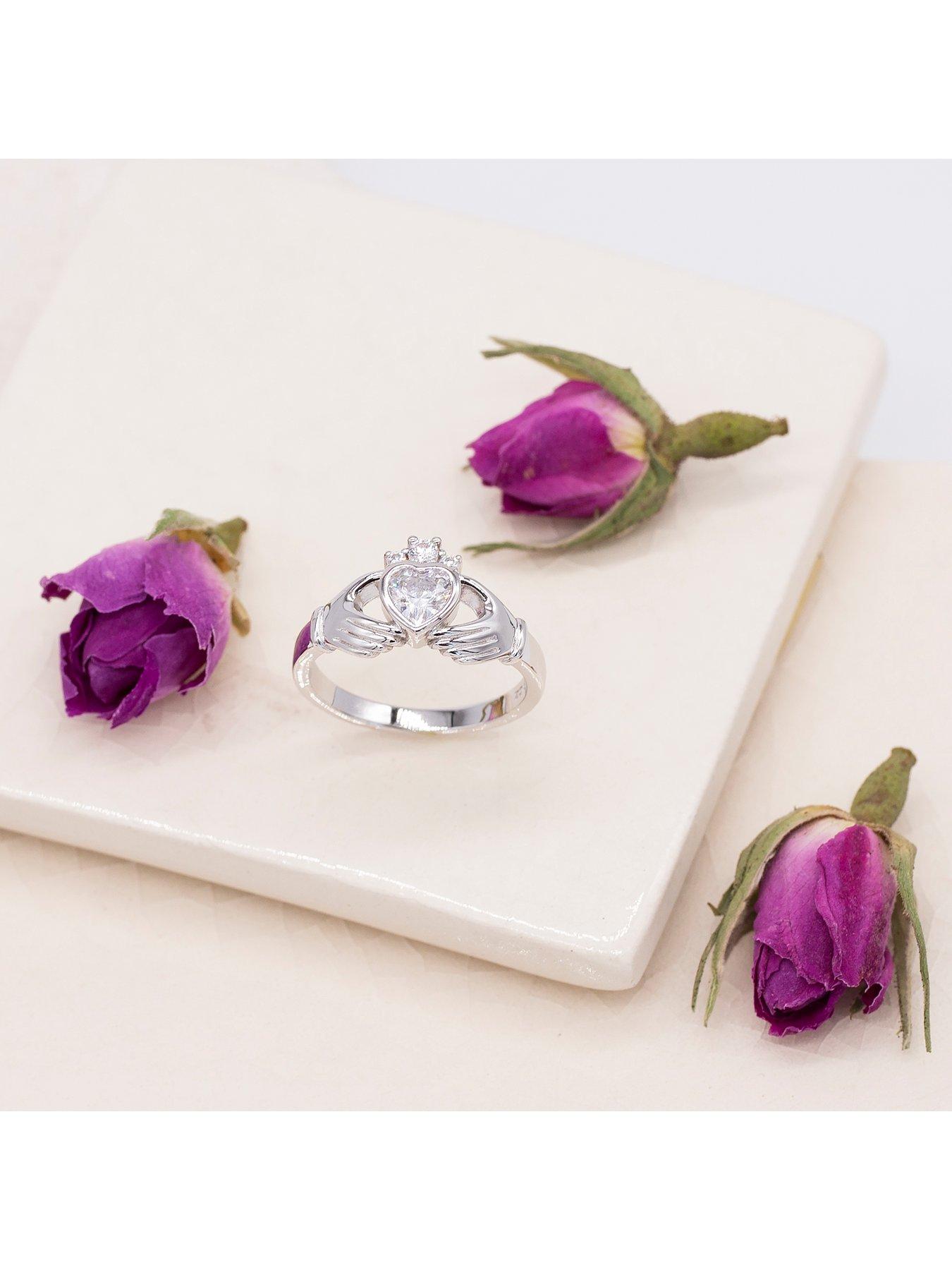 Image 6 of 6 of The Love Collection Sterling Silver 5mm Heart Cubic Zirconia Claddagh Ring