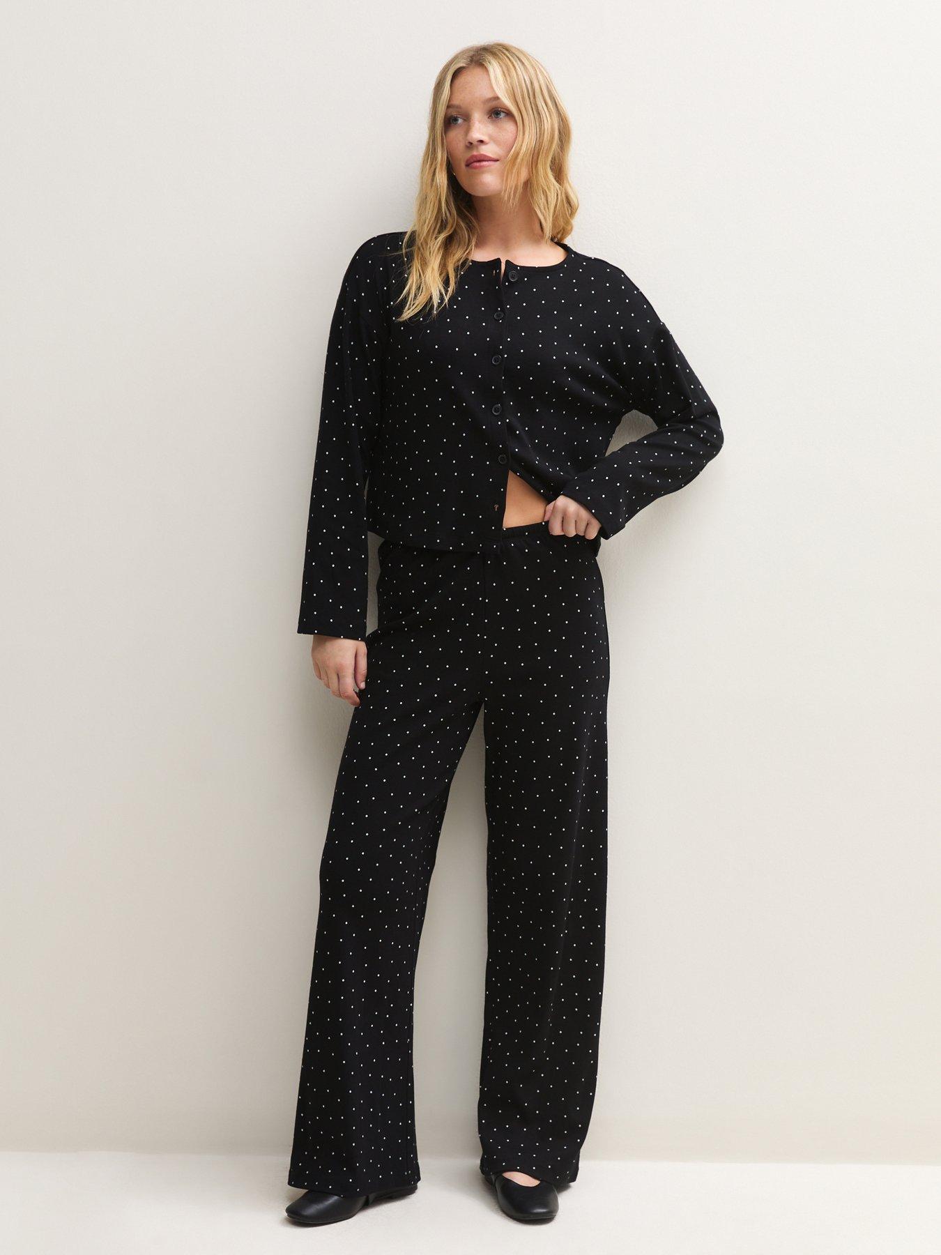 Image 4 of 6 of New Look Womens Button-Through Polka Dot Long Sleeve T-Shirt - Black