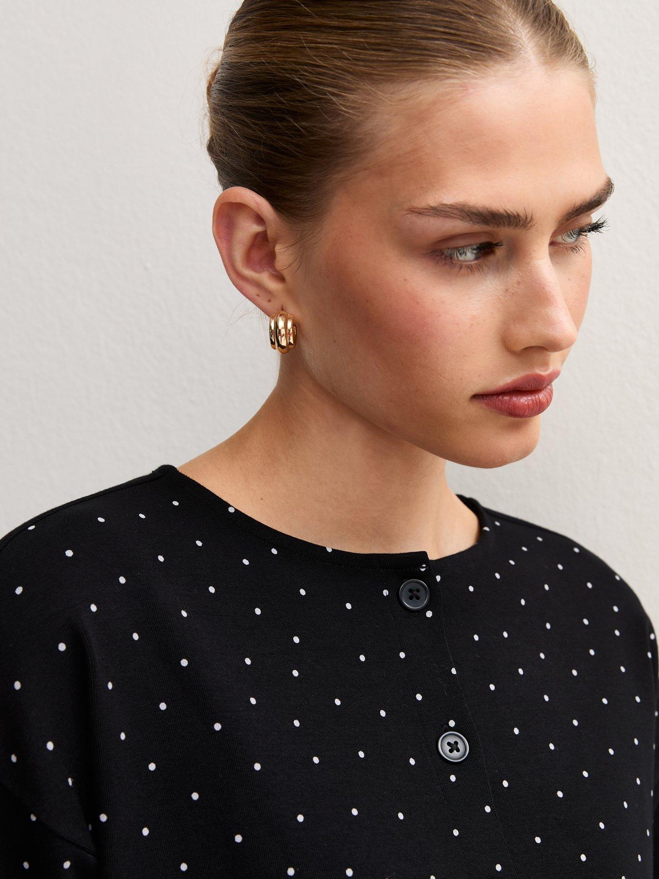 Image 5 of 6 of New Look Womens Button-Through Polka Dot Long Sleeve T-Shirt - Black