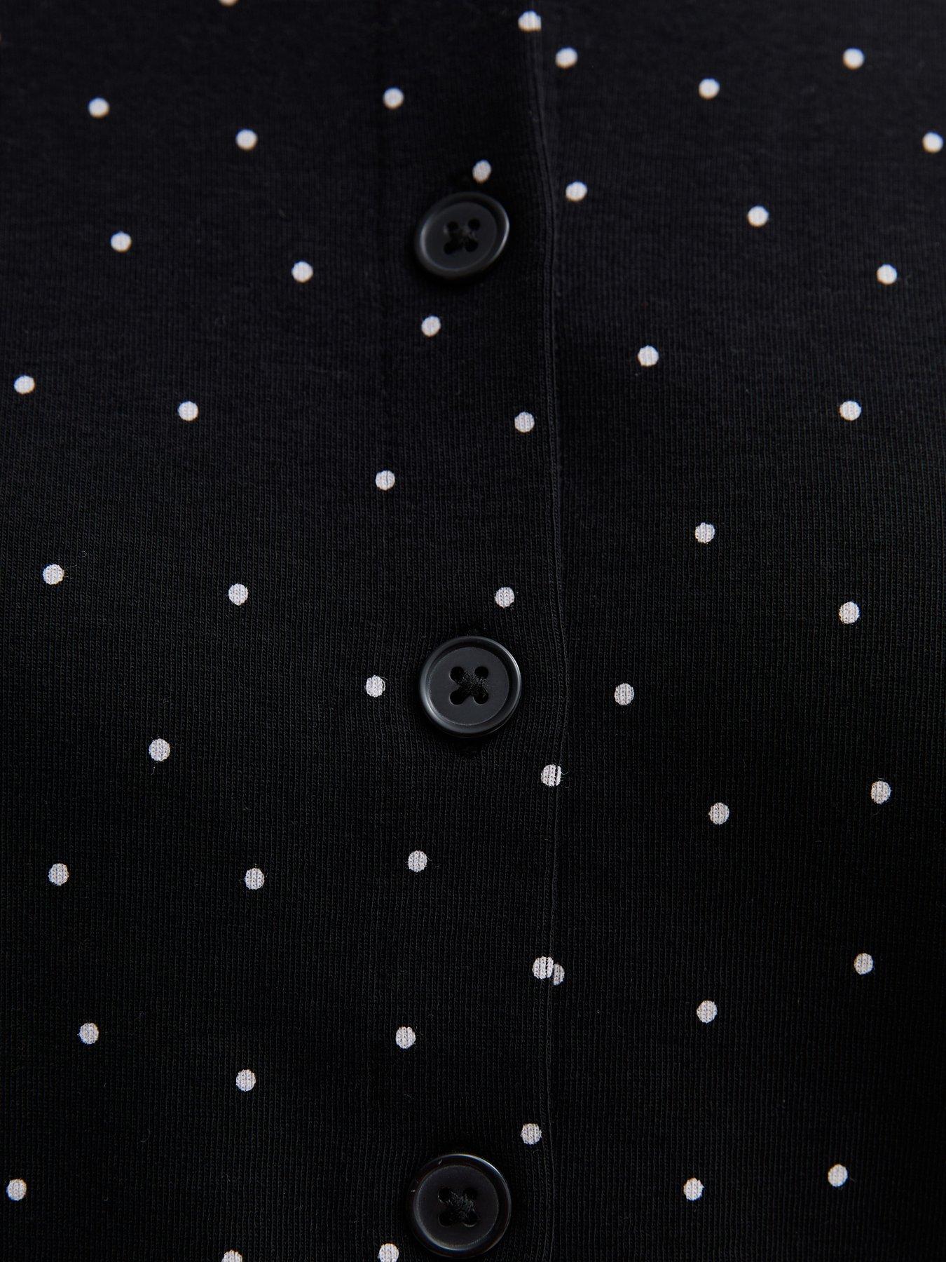 Image 6 of 6 of New Look Womens Button-Through Polka Dot Long Sleeve T-Shirt - Black