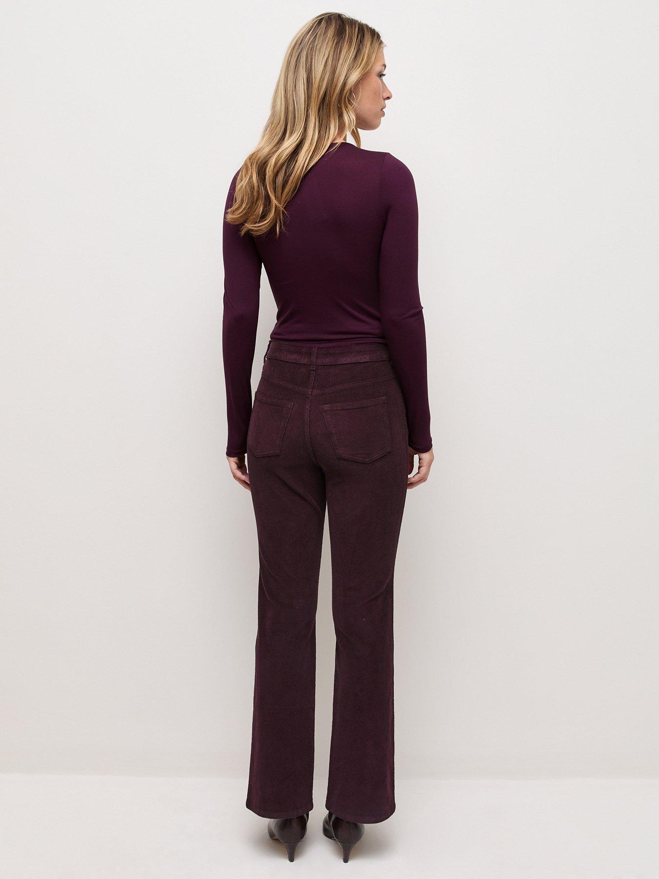 Image 2 of 6 of New Look Dark Burgundy Cotton Corduroy Bootcut Trousers