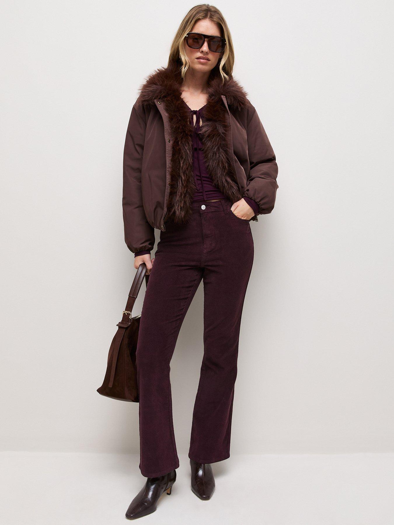 Image 3 of 6 of New Look Dark Burgundy Cotton Corduroy Bootcut Trousers