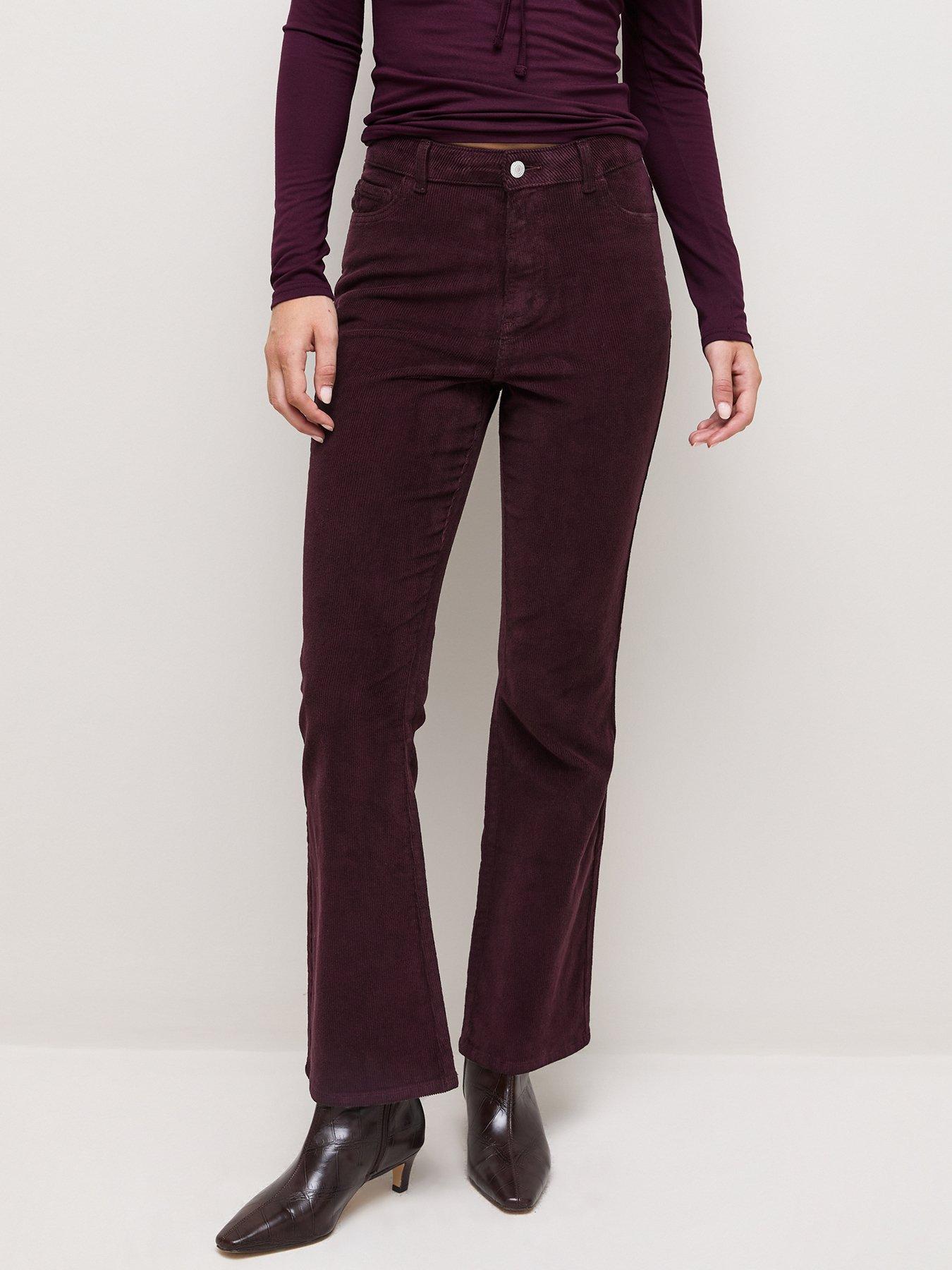 Image 4 of 6 of New Look Dark Burgundy Cotton Corduroy Bootcut Trousers