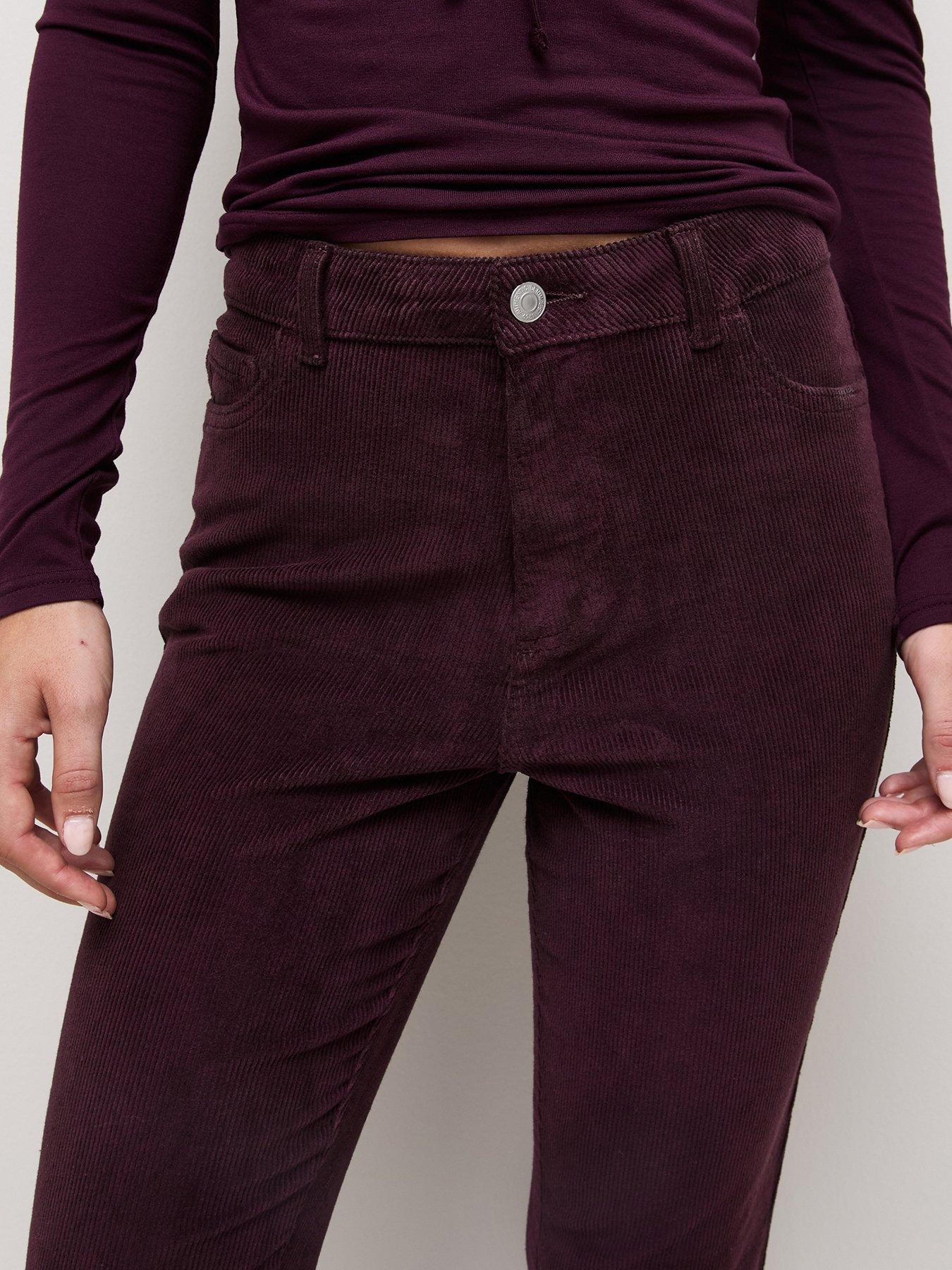 Image 6 of 6 of New Look Dark Burgundy Cotton Corduroy Bootcut Trousers