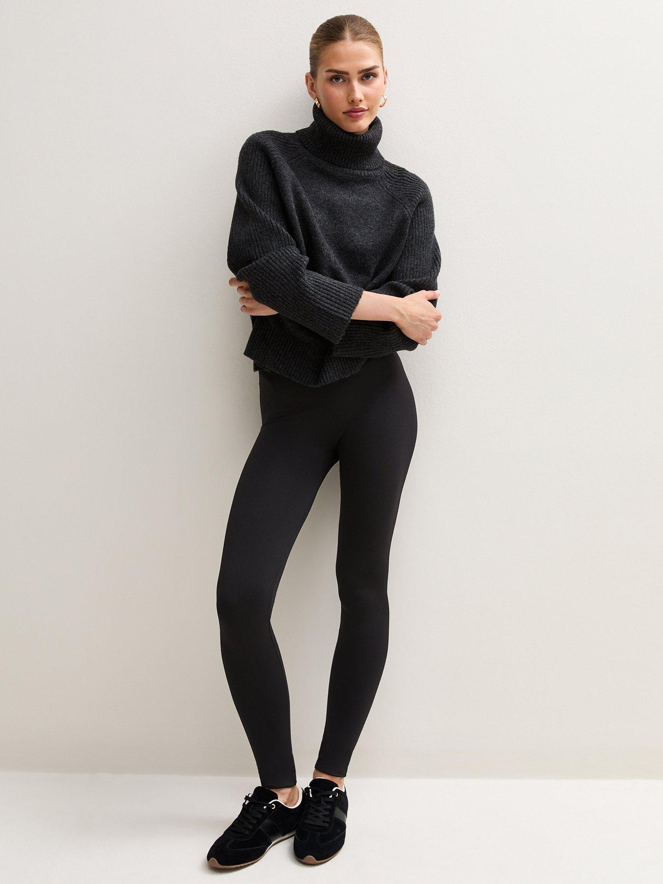 Image 1 of 4 of New Look Womens Fleece Lined High Rise Stretch Leggings - Black