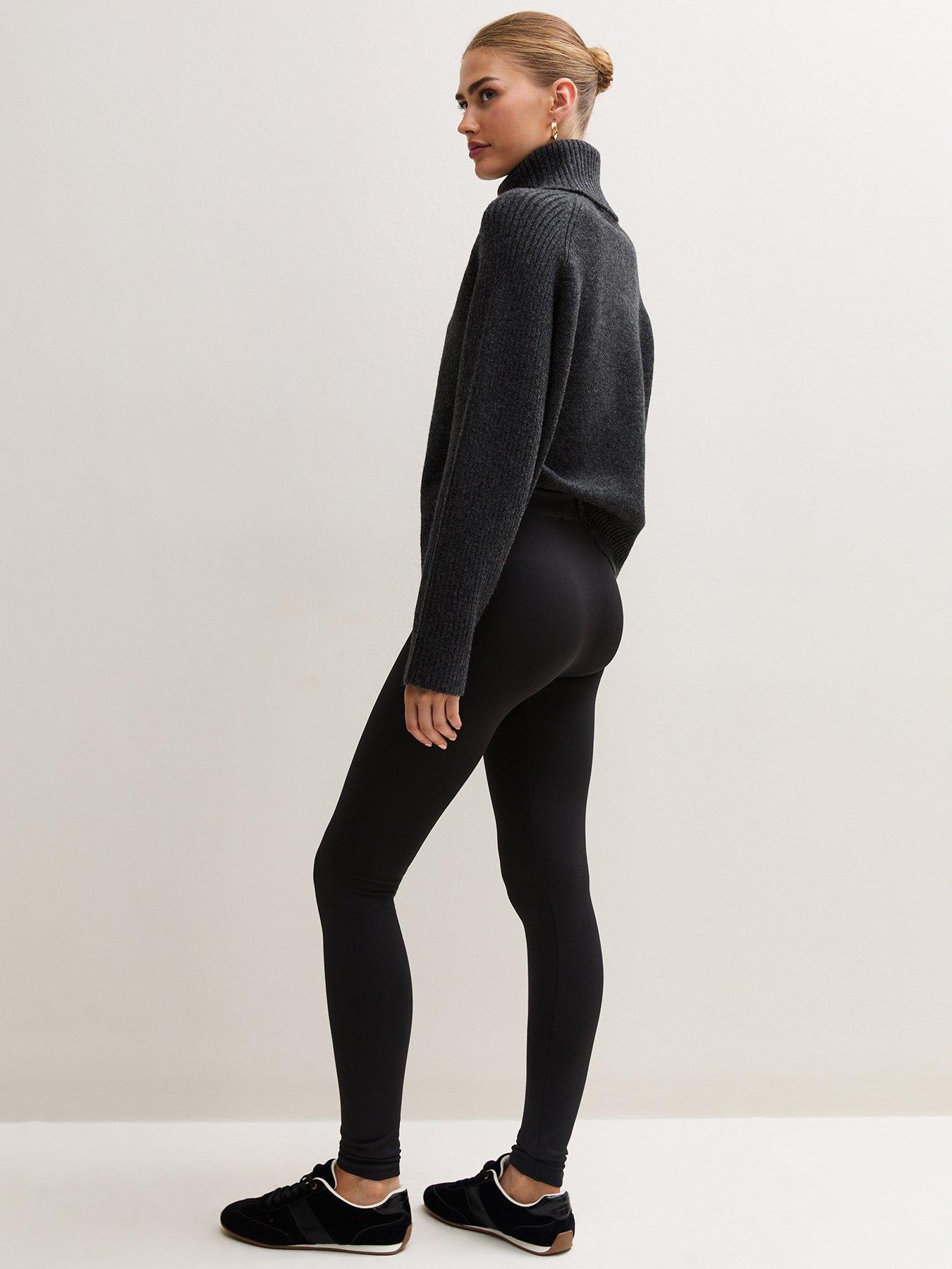 Image 2 of 4 of New Look Womens Fleece Lined High Rise Stretch Leggings - Black