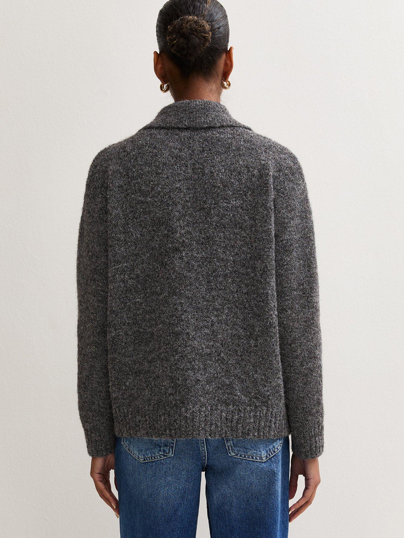 Image 2 of 6 of New Look Womens Knitted Collar Cardigan - Grey