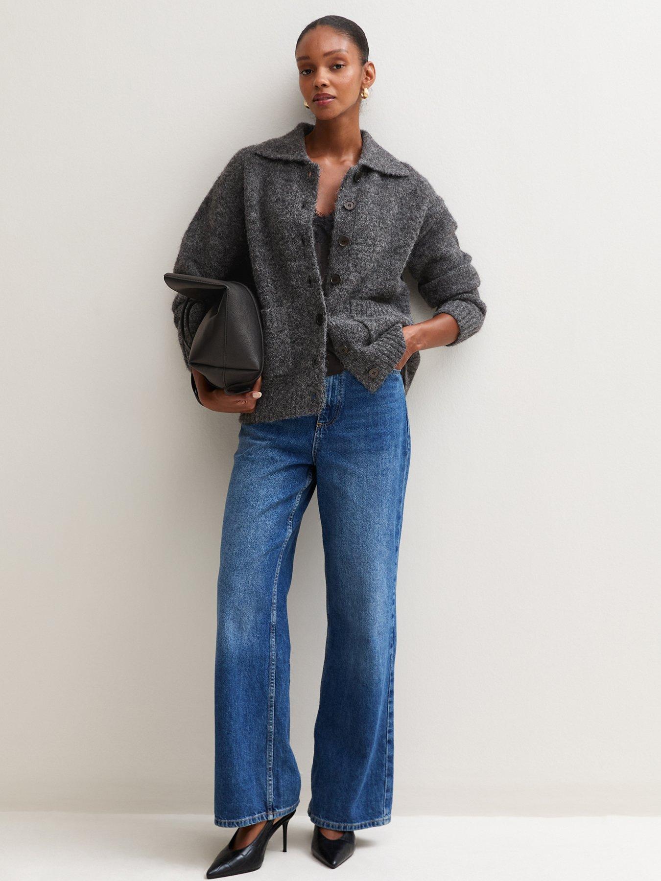 Image 3 of 6 of New Look Womens Knitted Collar Cardigan - Grey