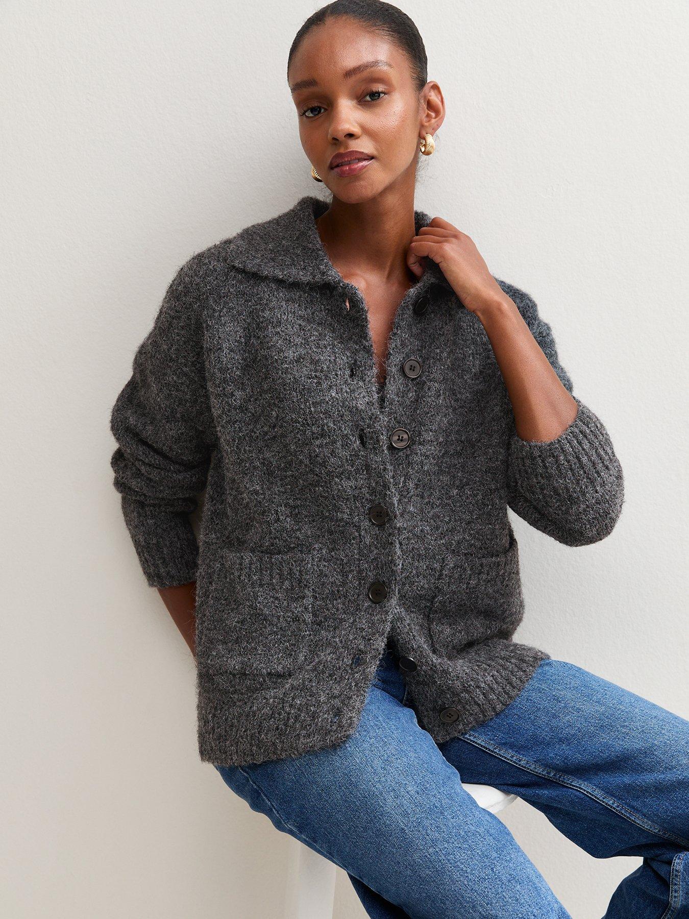 Image 4 of 6 of New Look Womens Knitted Collar Cardigan - Grey