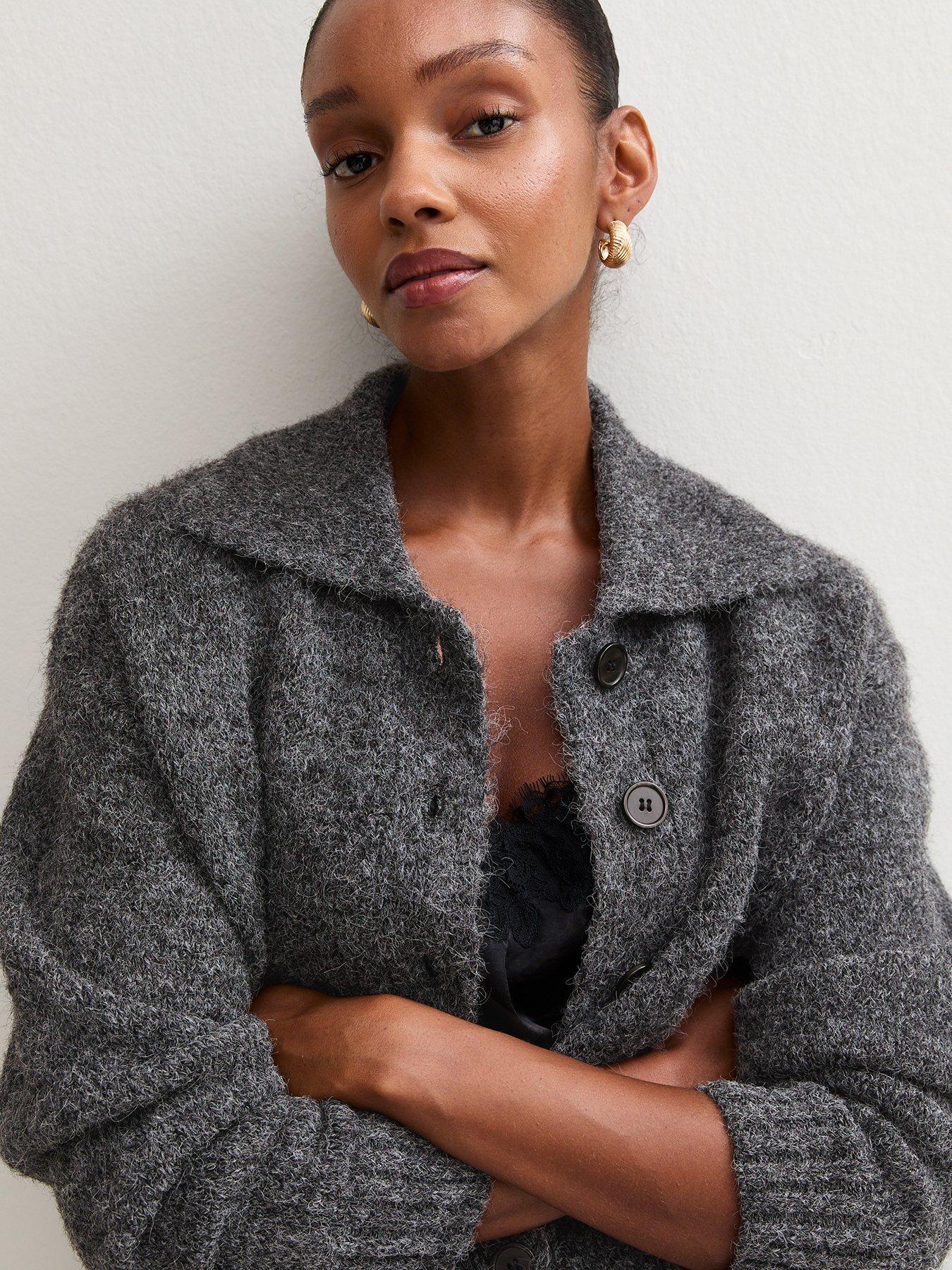 Image 5 of 6 of New Look Womens Knitted Collar Cardigan - Grey