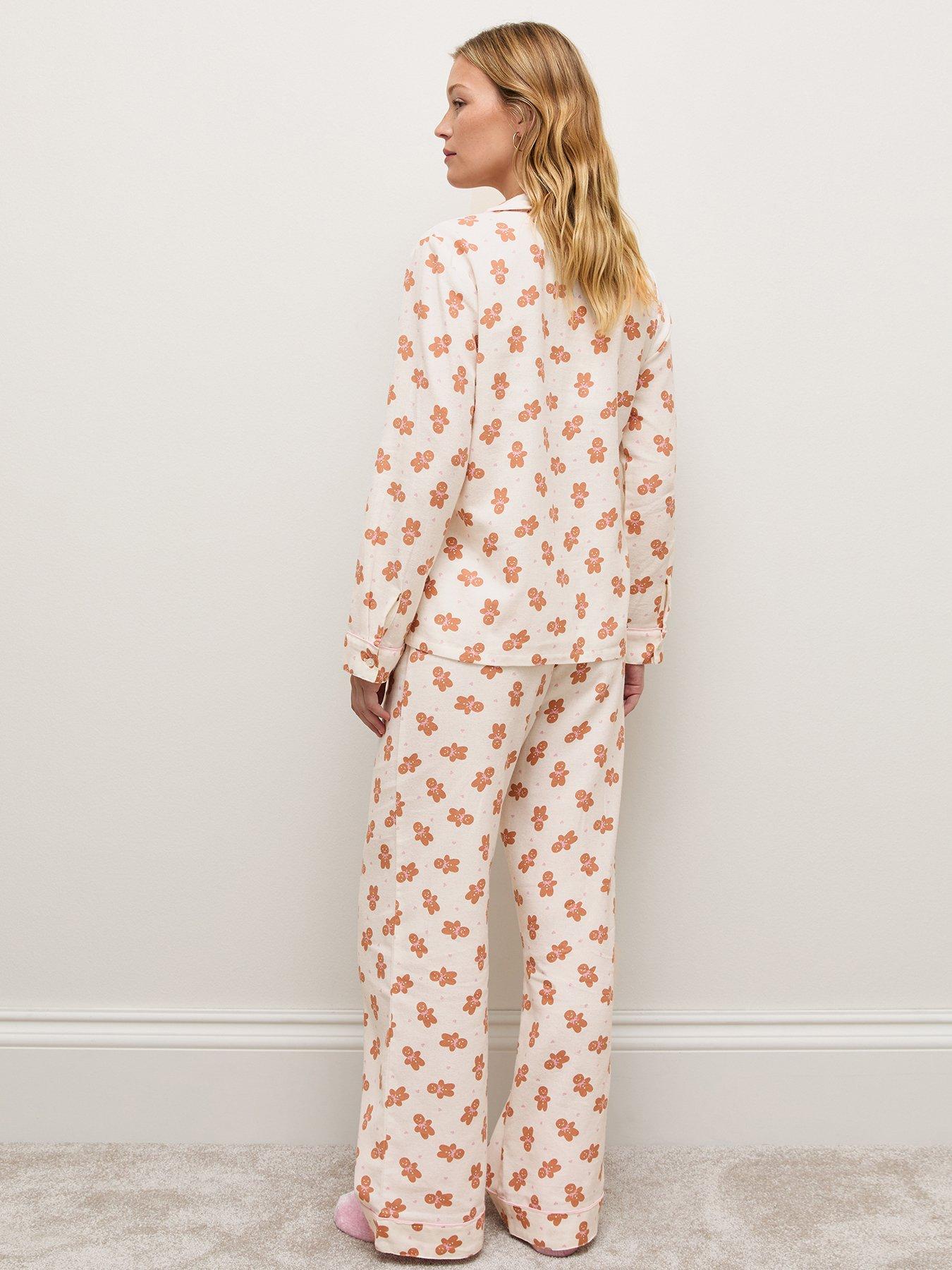 Image 2 of 6 of New Look Womens Gingerbread Revere Button-Through Pyjama Set - Cream