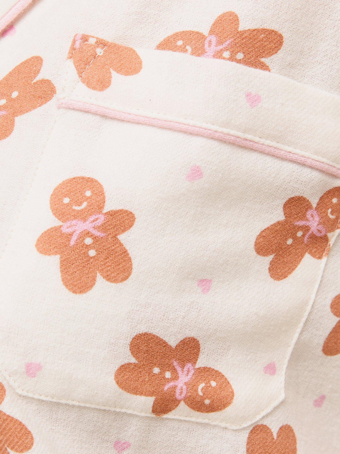 Image 6 of 6 of New Look Womens Gingerbread Revere Button-Through Pyjama Set - Cream