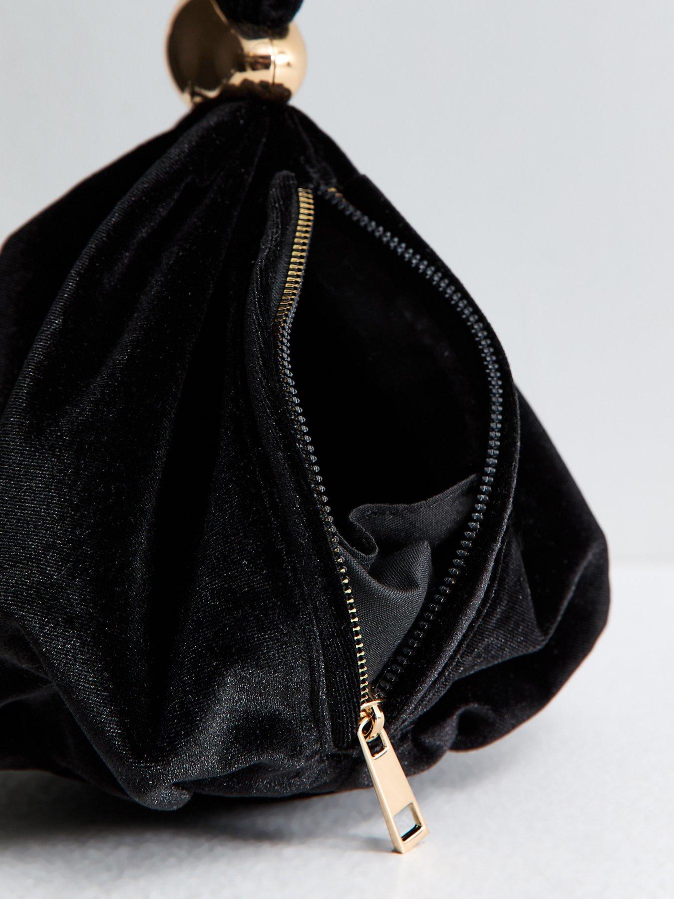 Image 4 of 4 of New Look Womens Wristlet Strap Velvet Pouch Bag - Black