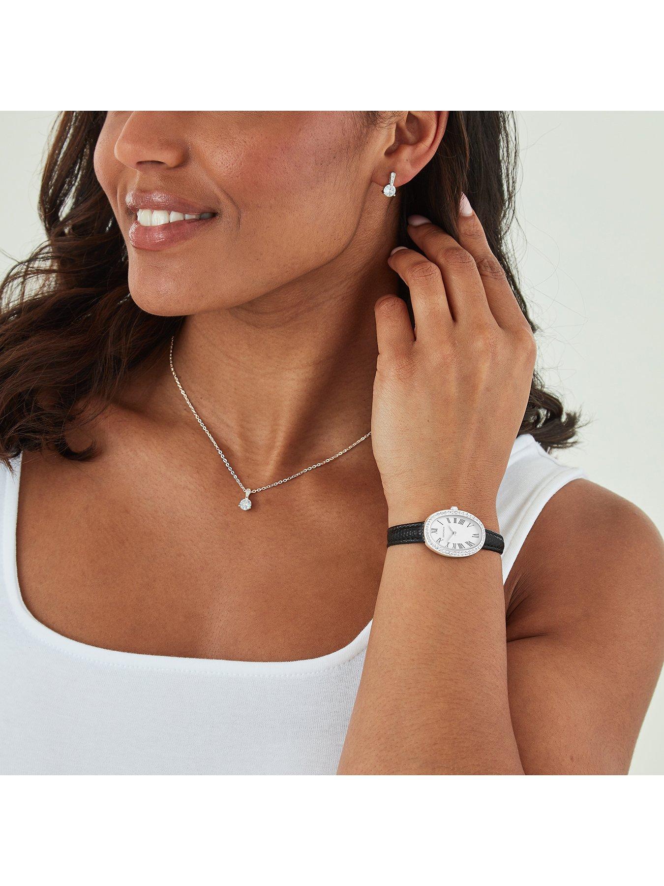 Image 2 of 5 of Sekonda Womens Bellamy Black Leather Strap Watch, Necklace and Earrings Gift Set
