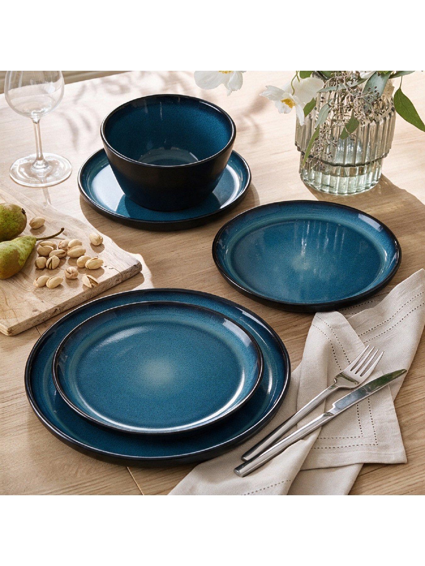 Image 1 of 6 of WATERSIDE 12pc Reactive Blue Lip Dinner Set