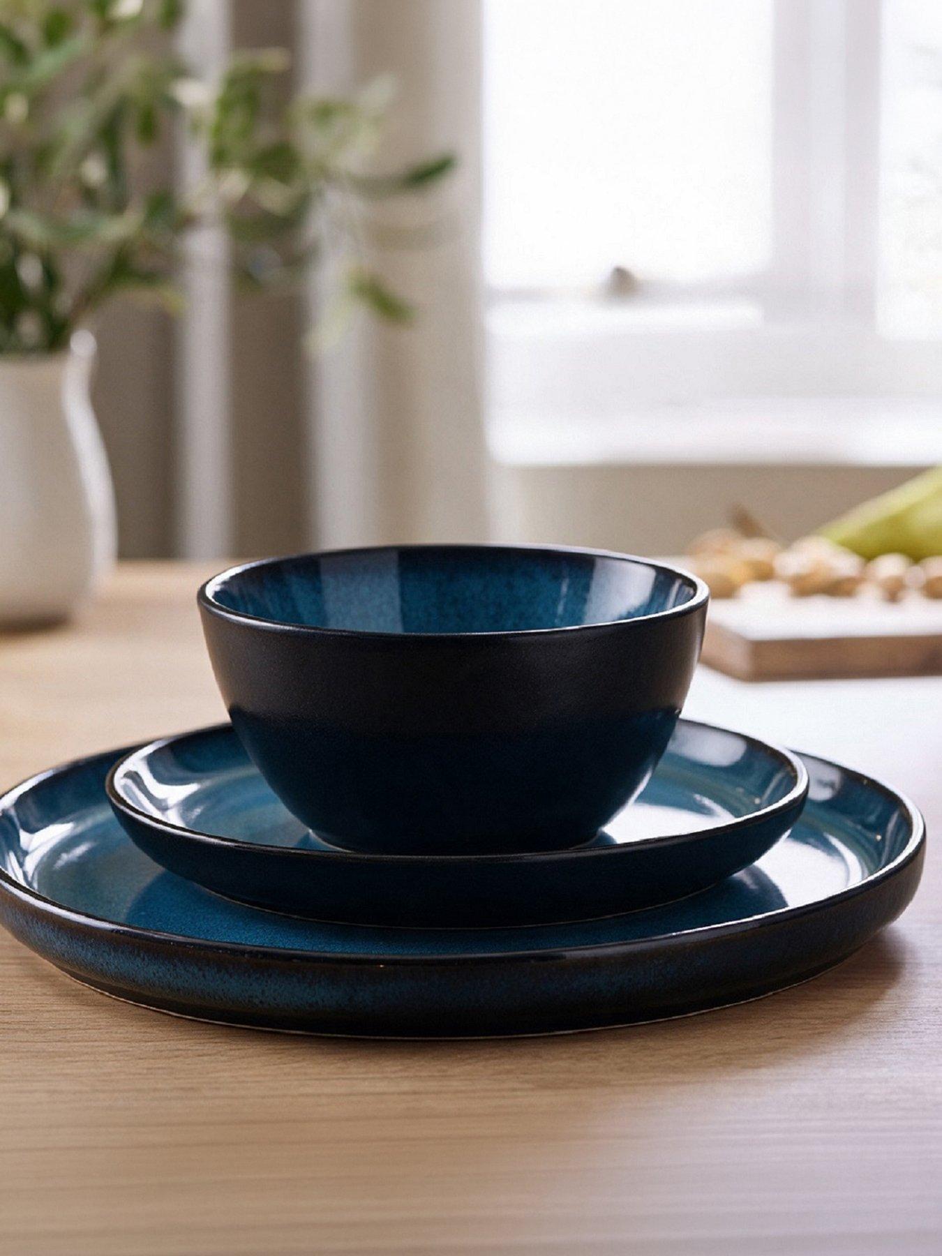 Image 3 of 6 of WATERSIDE 12pc Reactive Blue Lip Dinner Set
