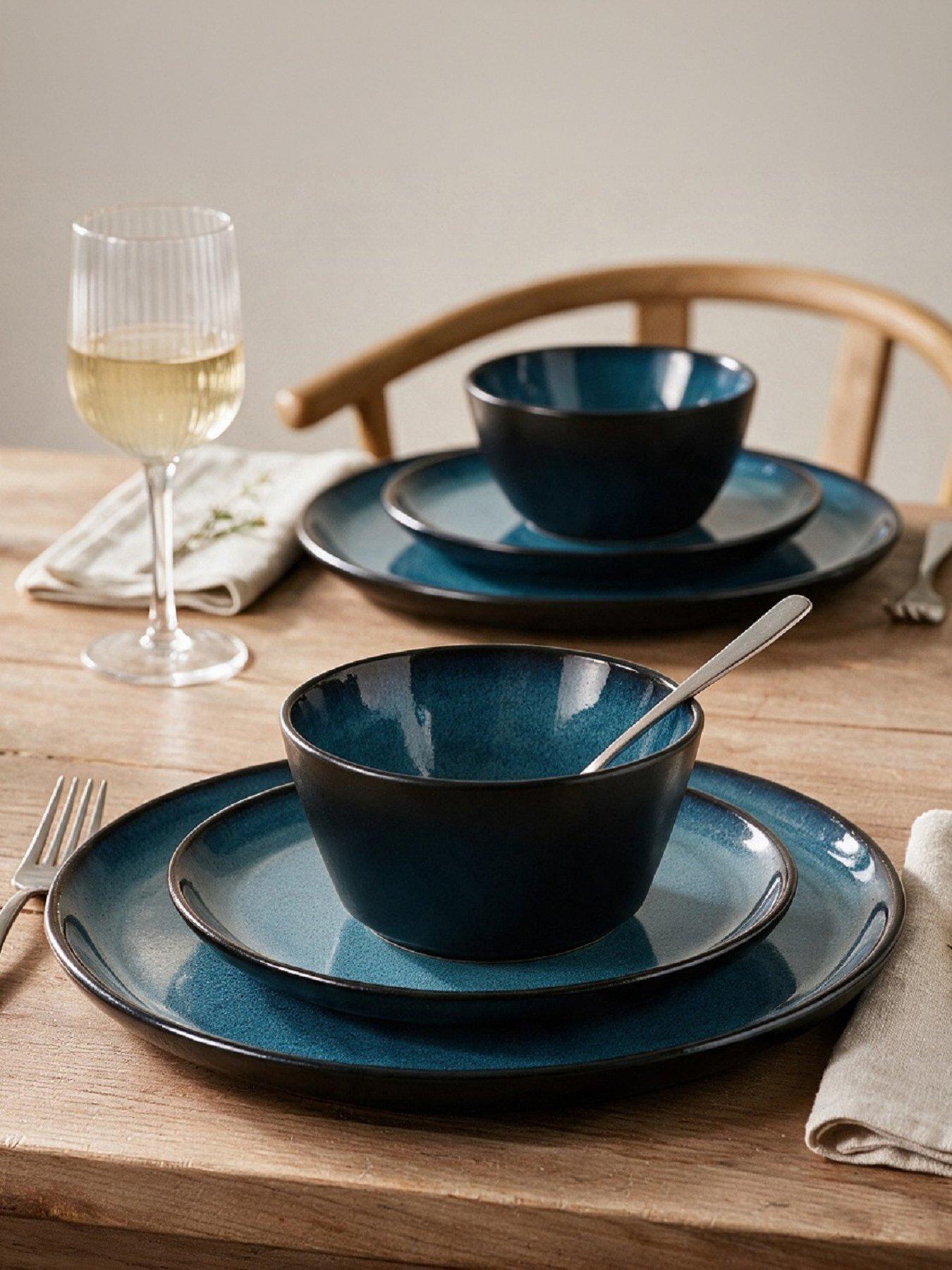 Image 4 of 6 of WATERSIDE 12pc Reactive Blue Lip Dinner Set
