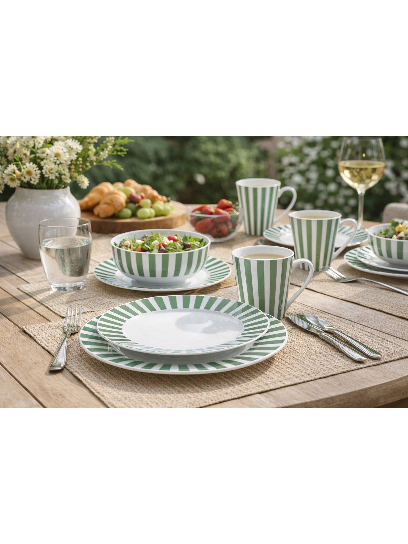 WATERSIDE 16pc Green Stripe Dinner Set