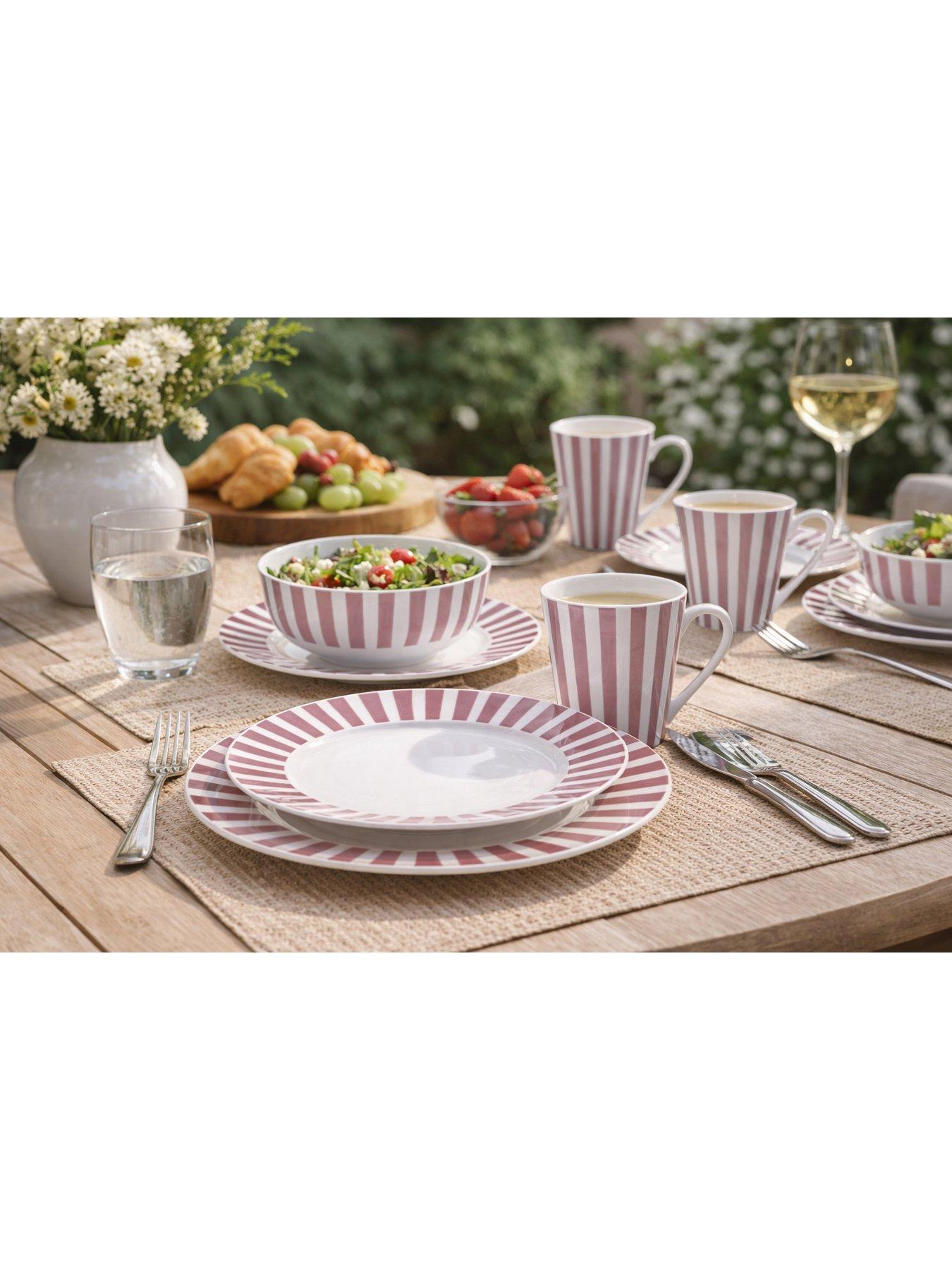 Image 1 of 4 of WATERSIDE 16pc Pink Stripe Dinner Set
