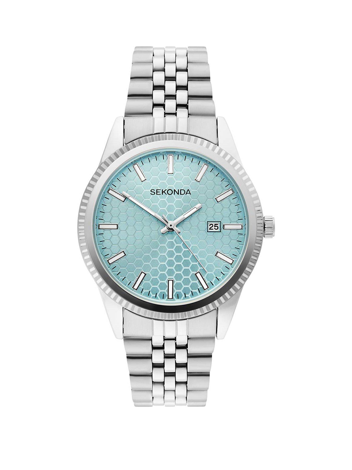 Sekonda Mens King Silver Stainless Steel Honeycomb Analogue Watch -  Blue