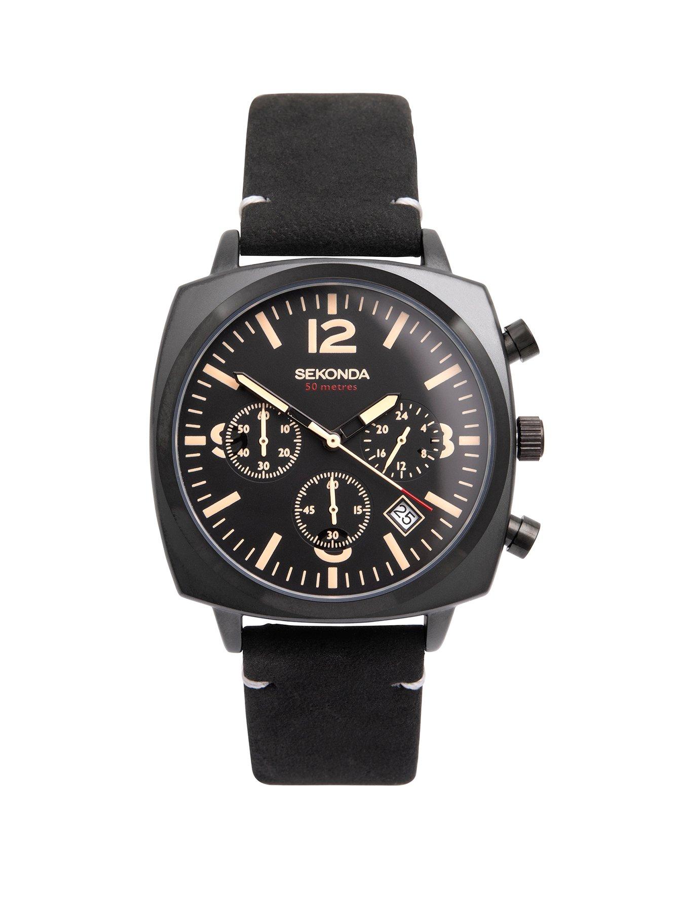 Sekonda Men'S Airborne Black Leather Strap Chronograph Watch