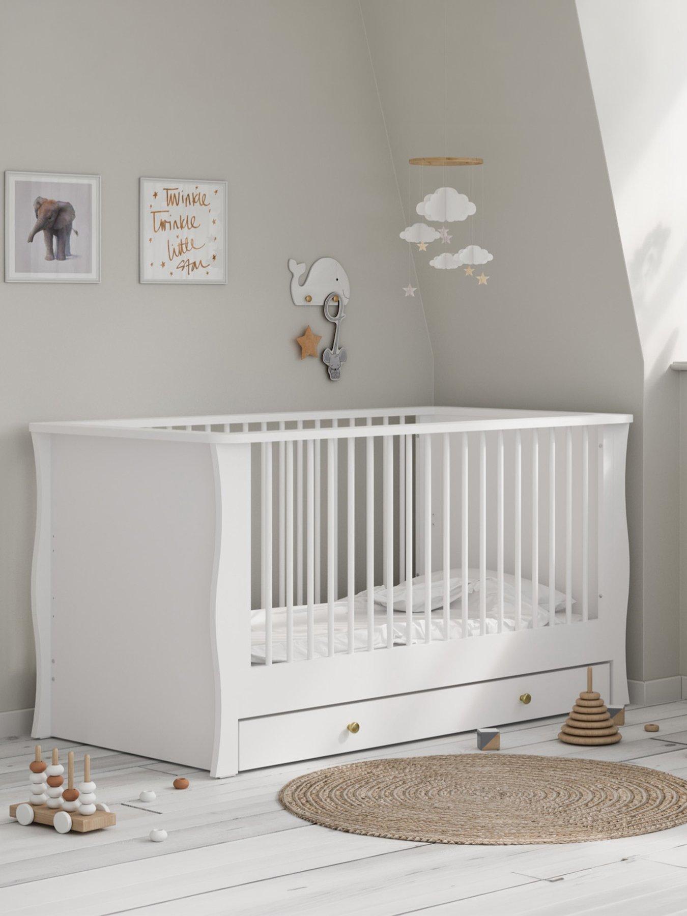 Image 1 of 7 of Little Acorns Celeste Cot Bed - White inc. brushed gold knobs