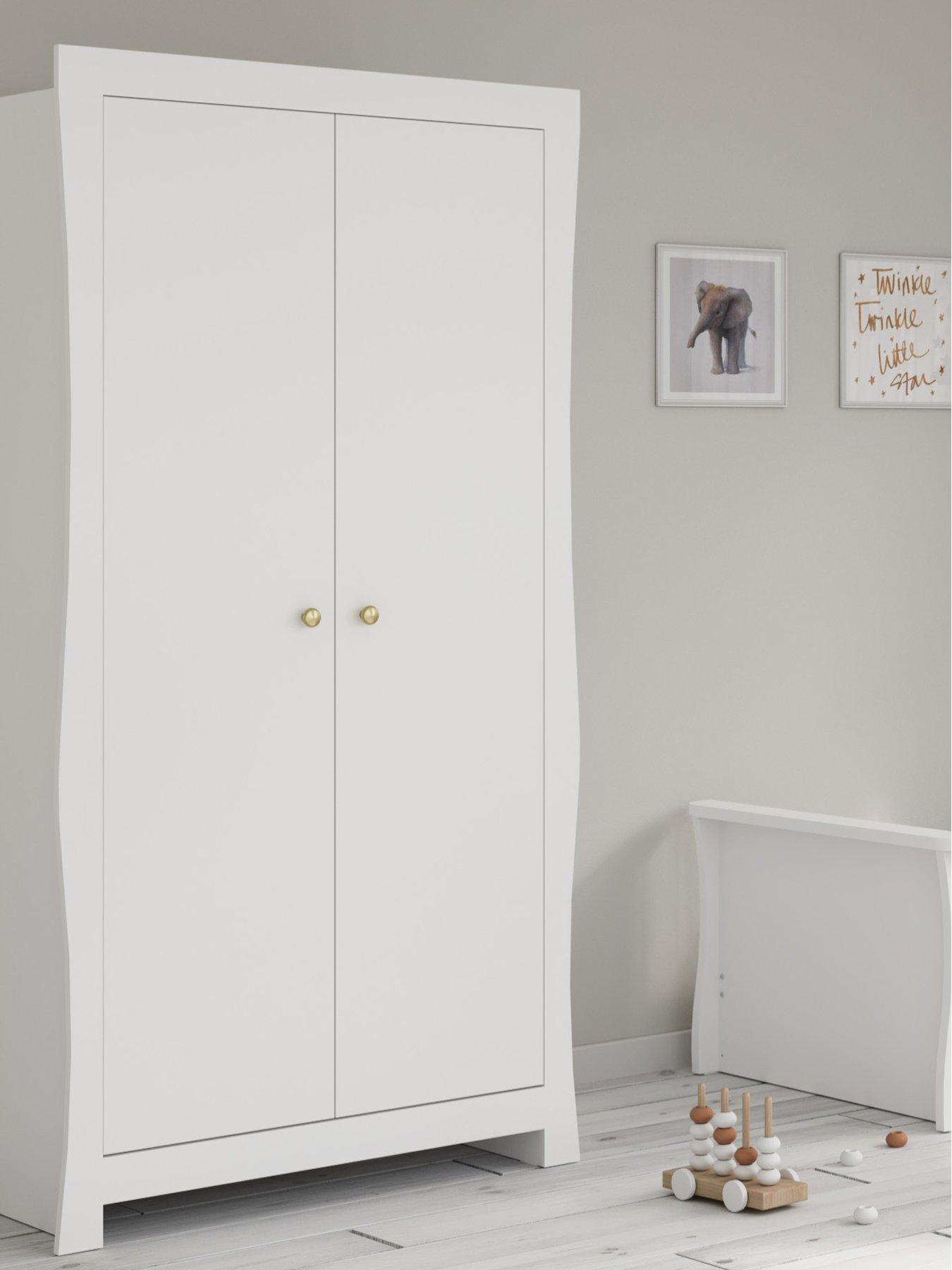 Image 1 of 6 of Little Acorns Celeste Double Wardrobe - White inc. brushed gold knobs