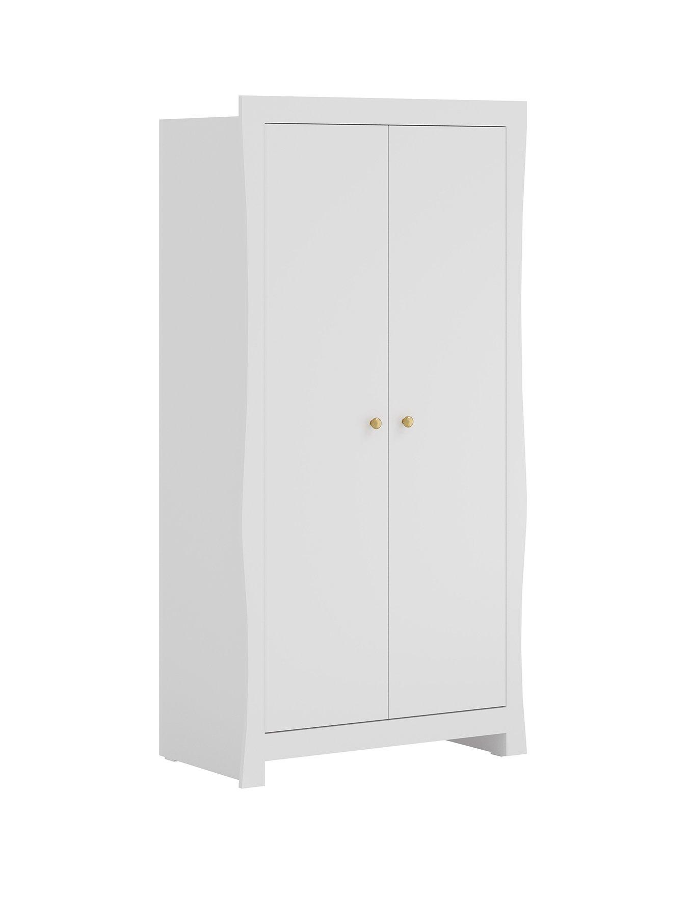 Image 2 of 6 of Little Acorns Celeste Double Wardrobe - White inc. brushed gold knobs