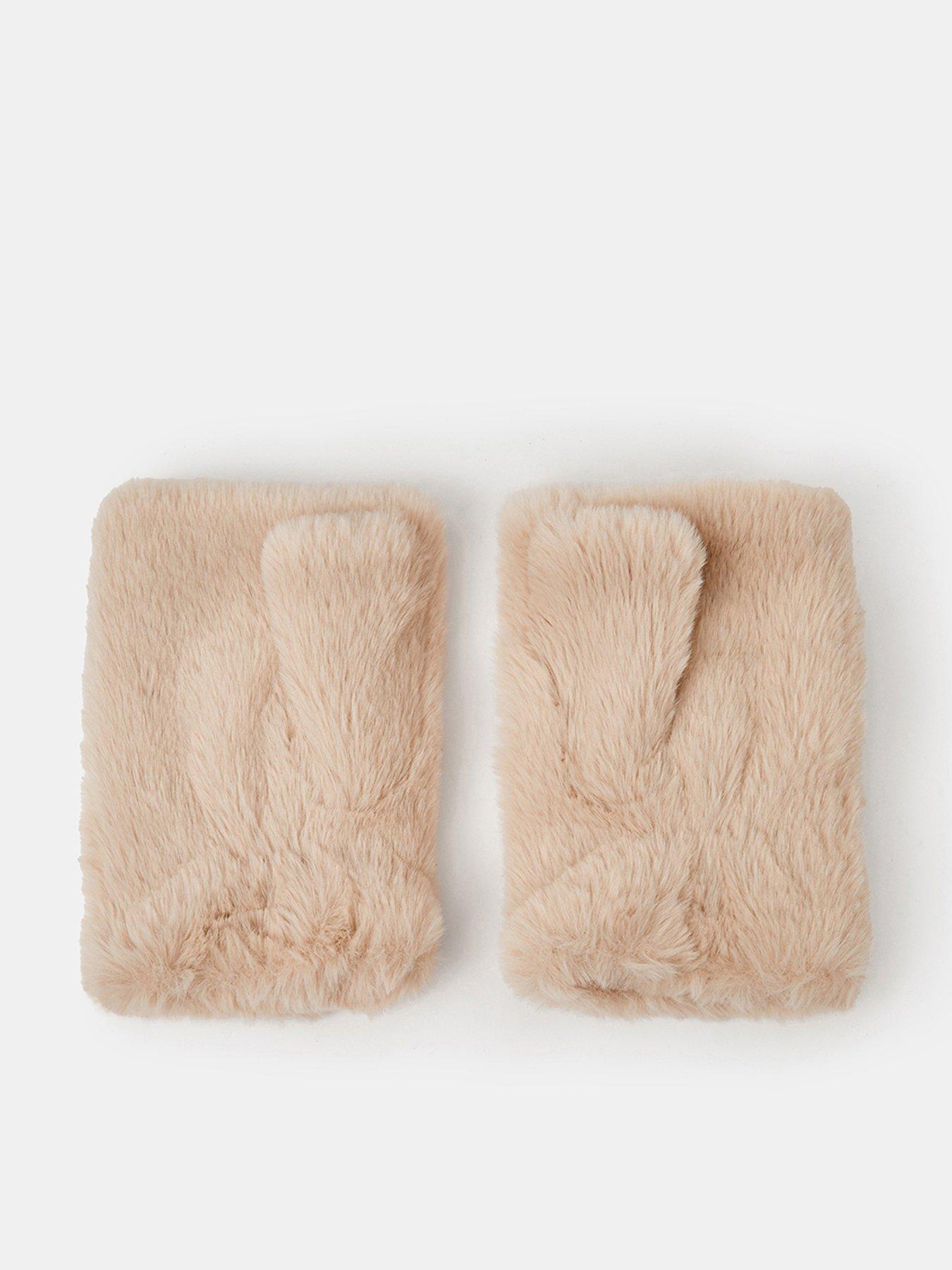 Image 1 of 2 of Accessorize Womens Faux Fur Fingerless Gloves - Cream