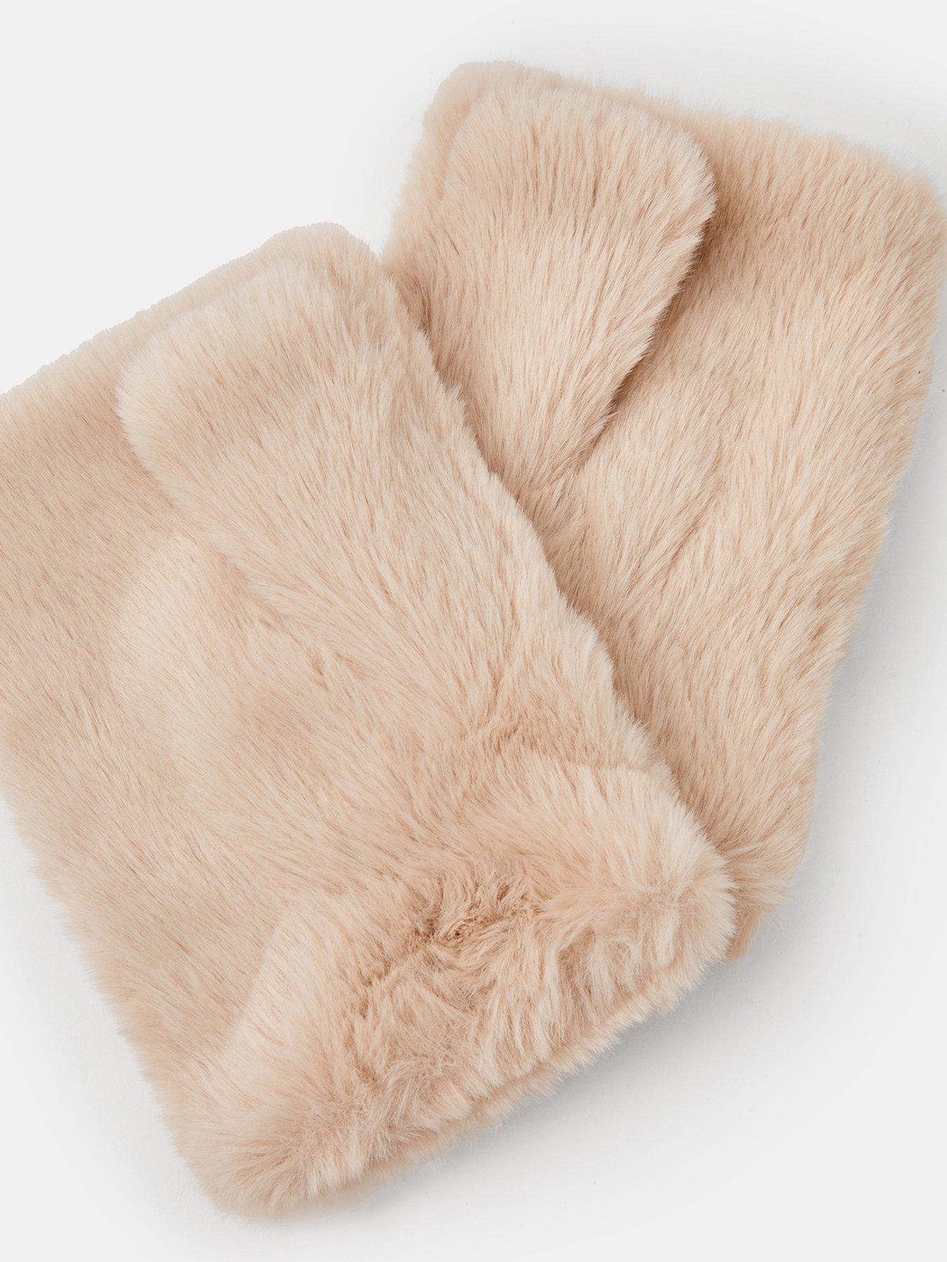Image 2 of 2 of Accessorize Womens Faux Fur Fingerless Gloves - Cream