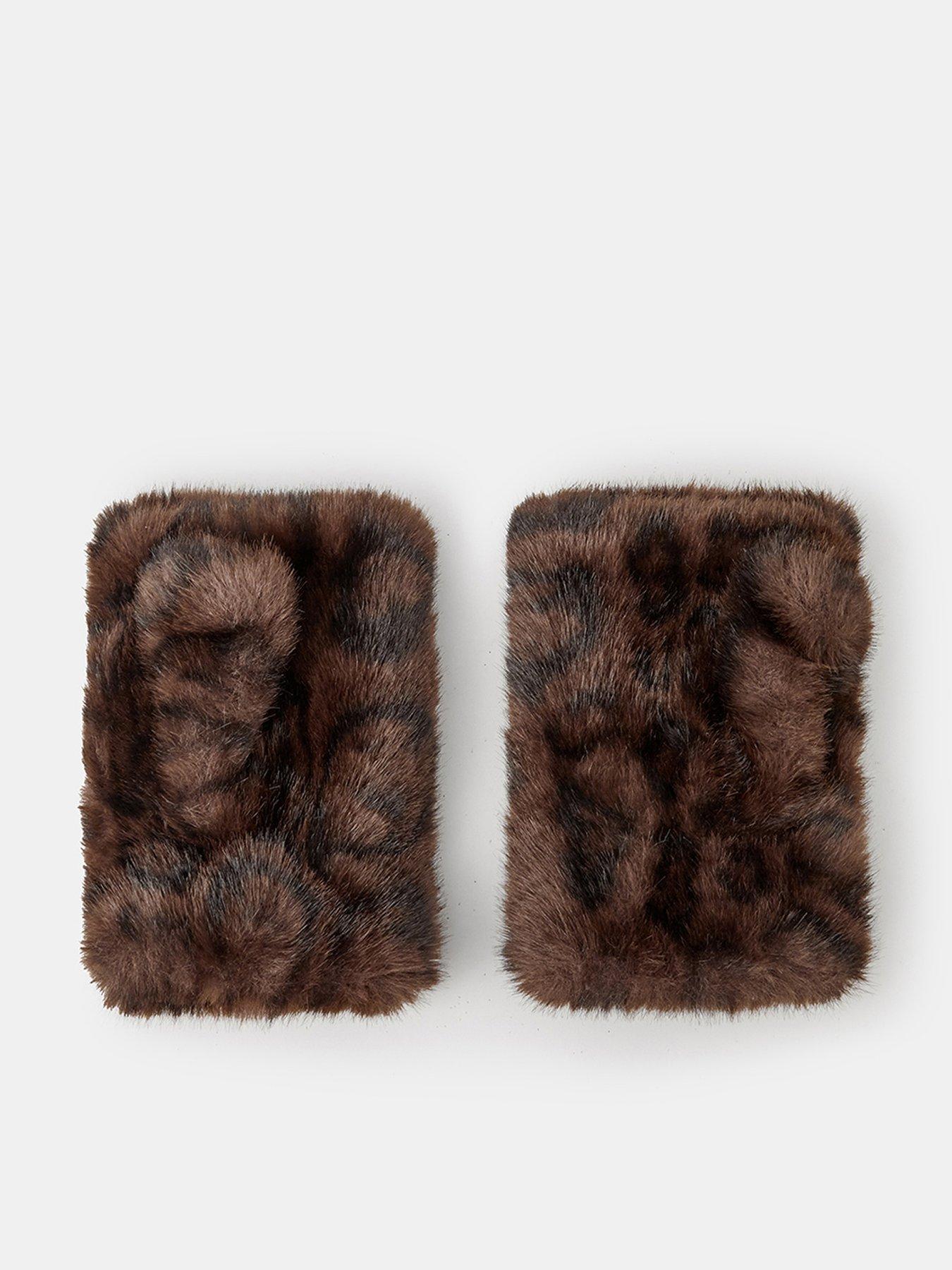 Image 1 of 2 of Accessorize Womens Faux Fur Fingerless Gloves - Brown