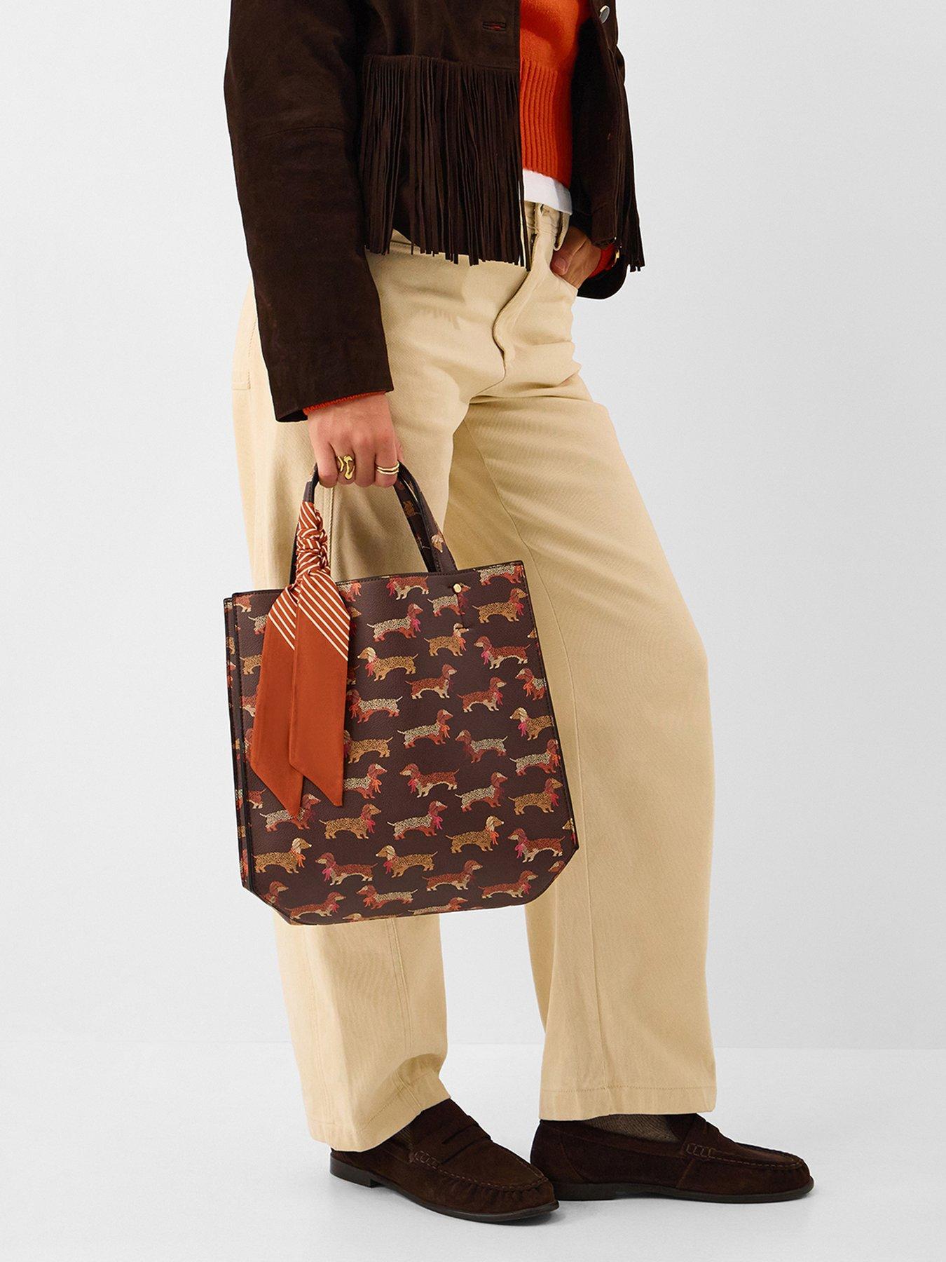 Image 2 of 5 of Accessorize Sausage Dog Print Structured Handheld Tote Bag - Brown