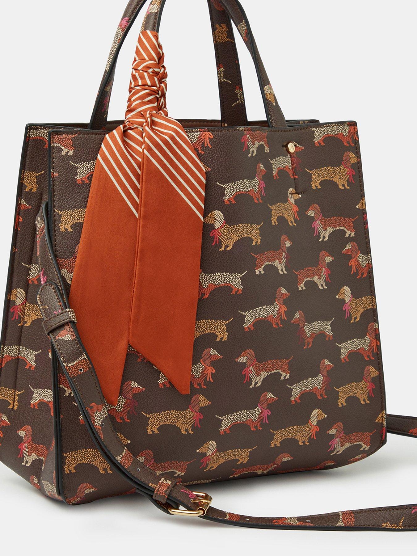 Image 4 of 5 of Accessorize Sausage Dog Print Structured Handheld Tote Bag - Brown