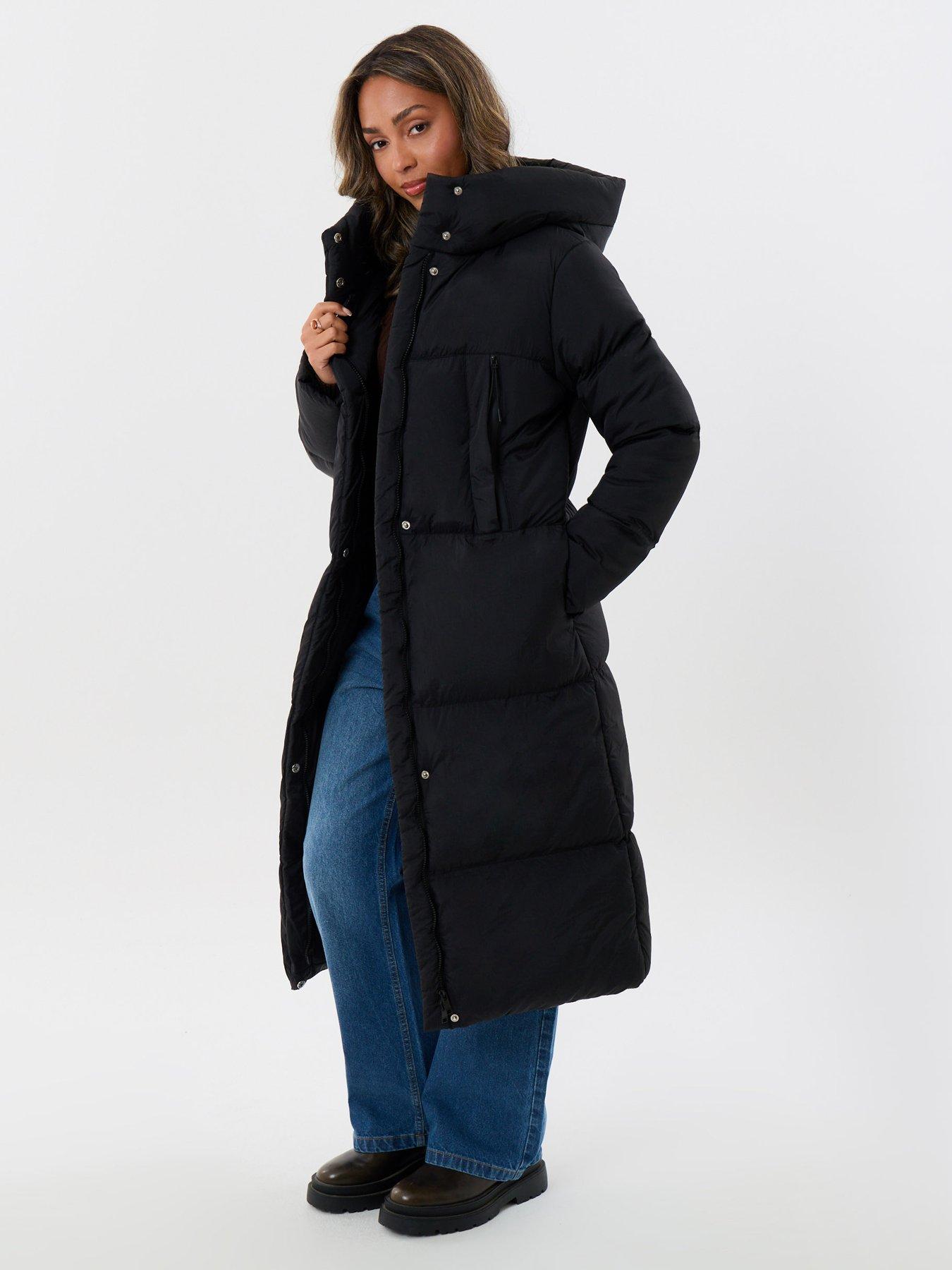 Image 3 of 4 of Threadbare Womens Petite Showerproof Maxi Hooded Puffer Coat - Black