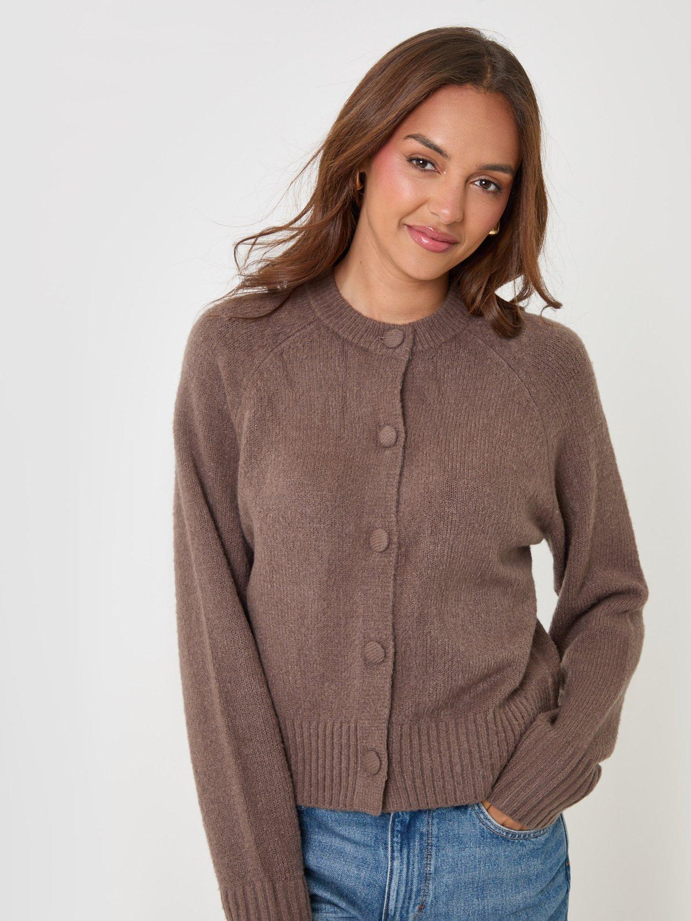Image 4 of 4 of Threadbare Womens Relaxed Fit Knitted Cardigan - Brown