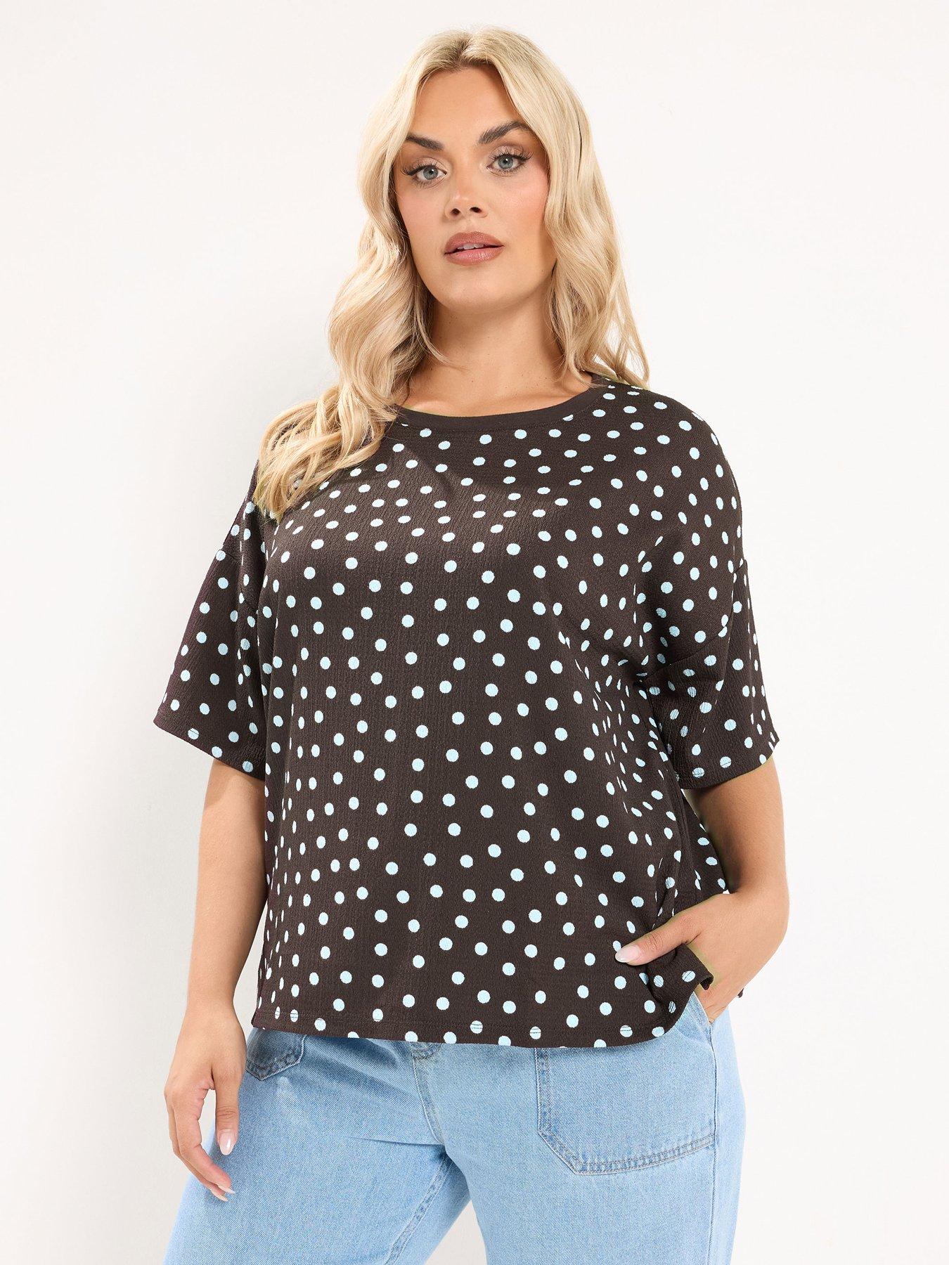 Image 1 of 4 of Yours Curve Textured Polka Dot T-Shirt - Purple