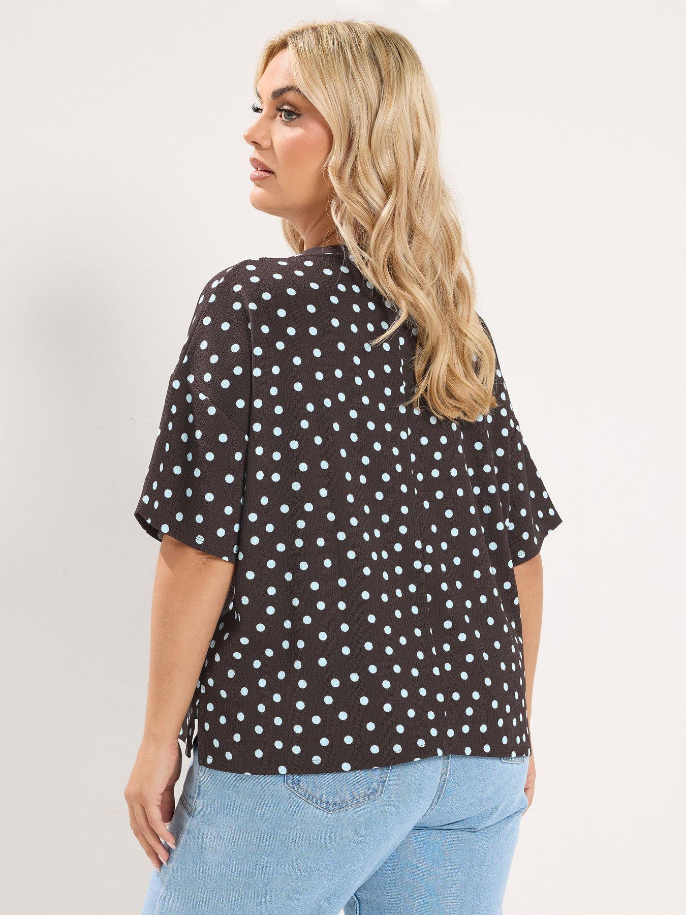 Image 2 of 4 of Yours Curve Textured Polka Dot T-Shirt - Purple